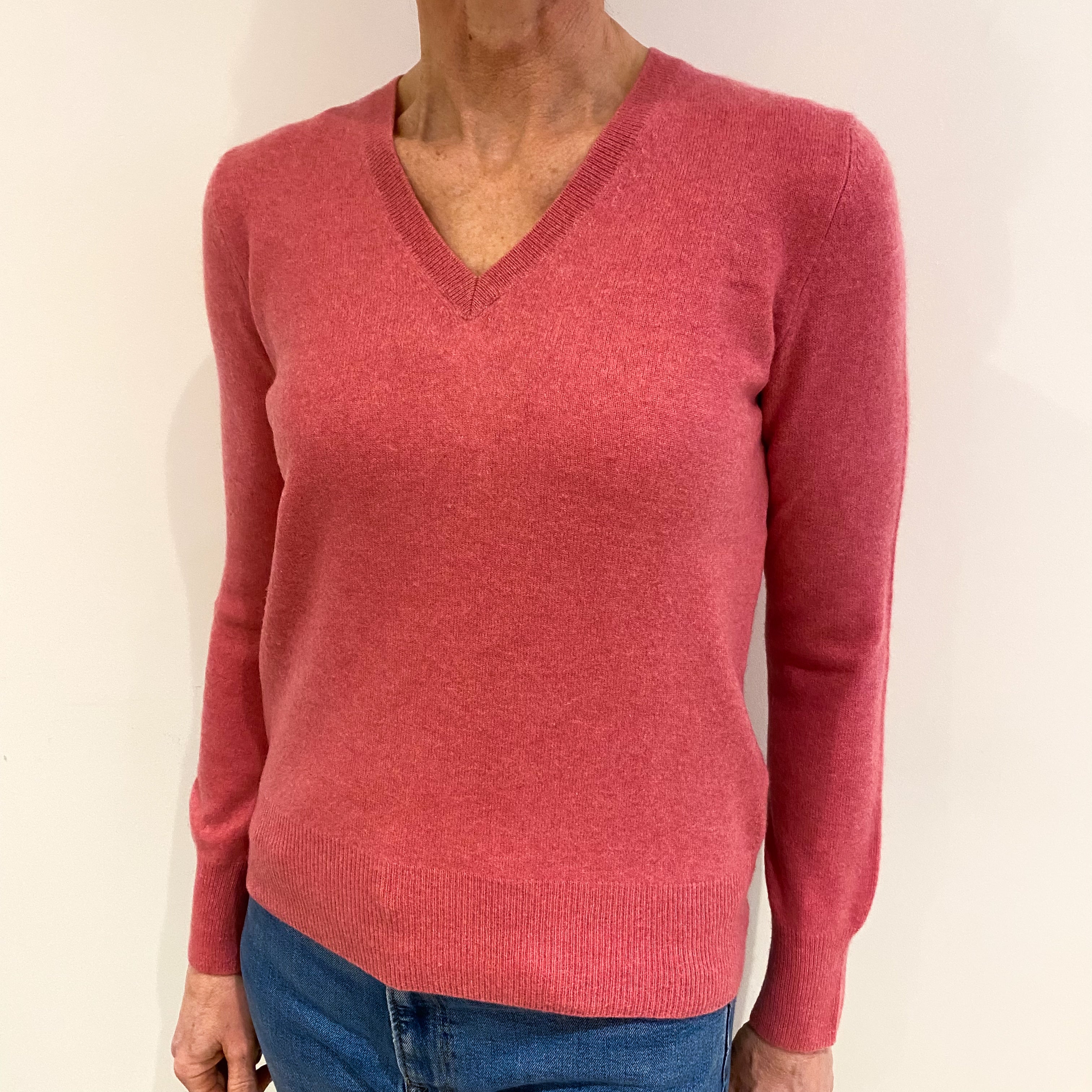 Logan Berry Pink Cashmere V Neck Jumper Small
