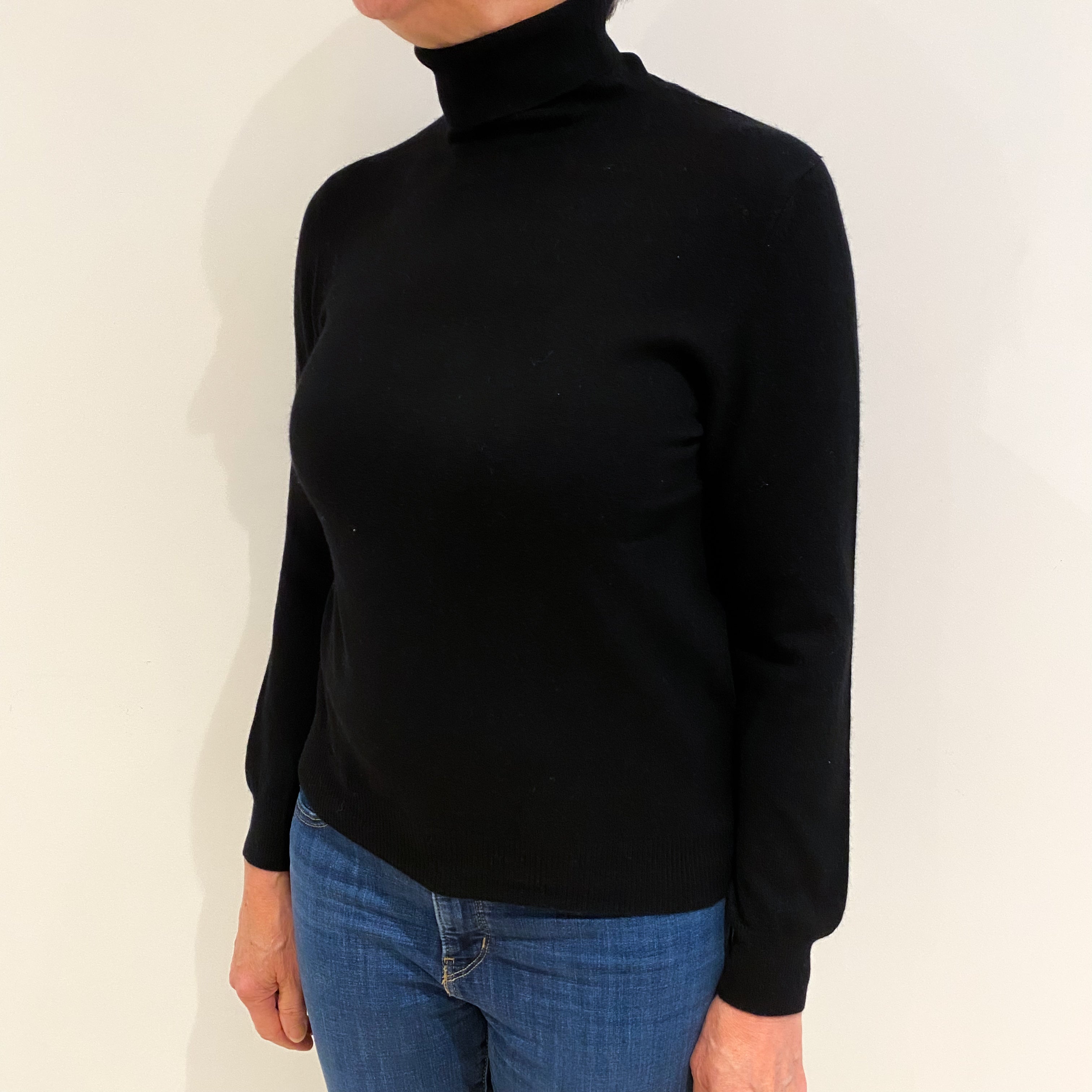 Black Cashmere Polo Neck Jumper Medium