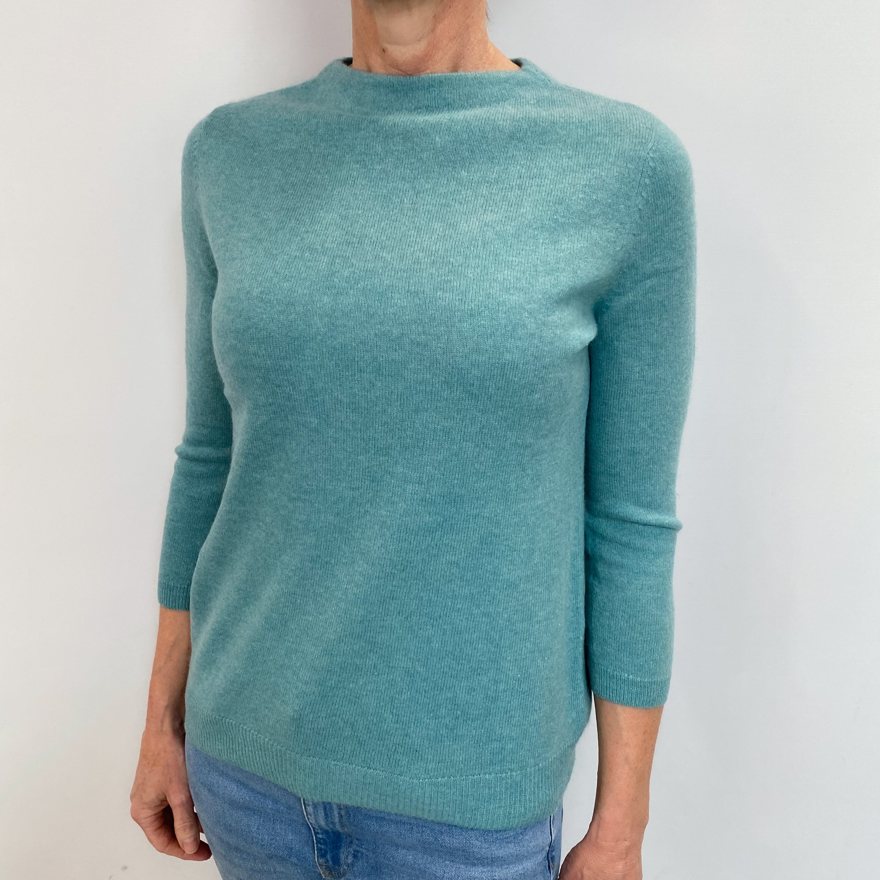 Aqua Blue Cashmere Slash Neck Jumper Small