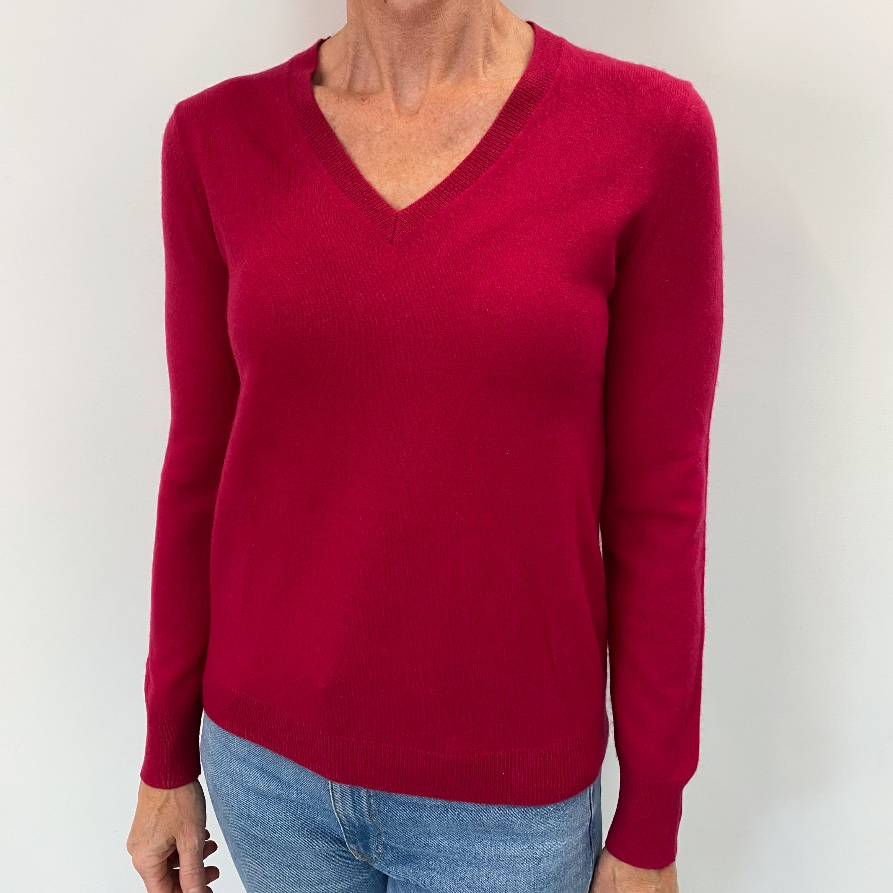 Cherry Pink Cashmere V Neck Jumper Small