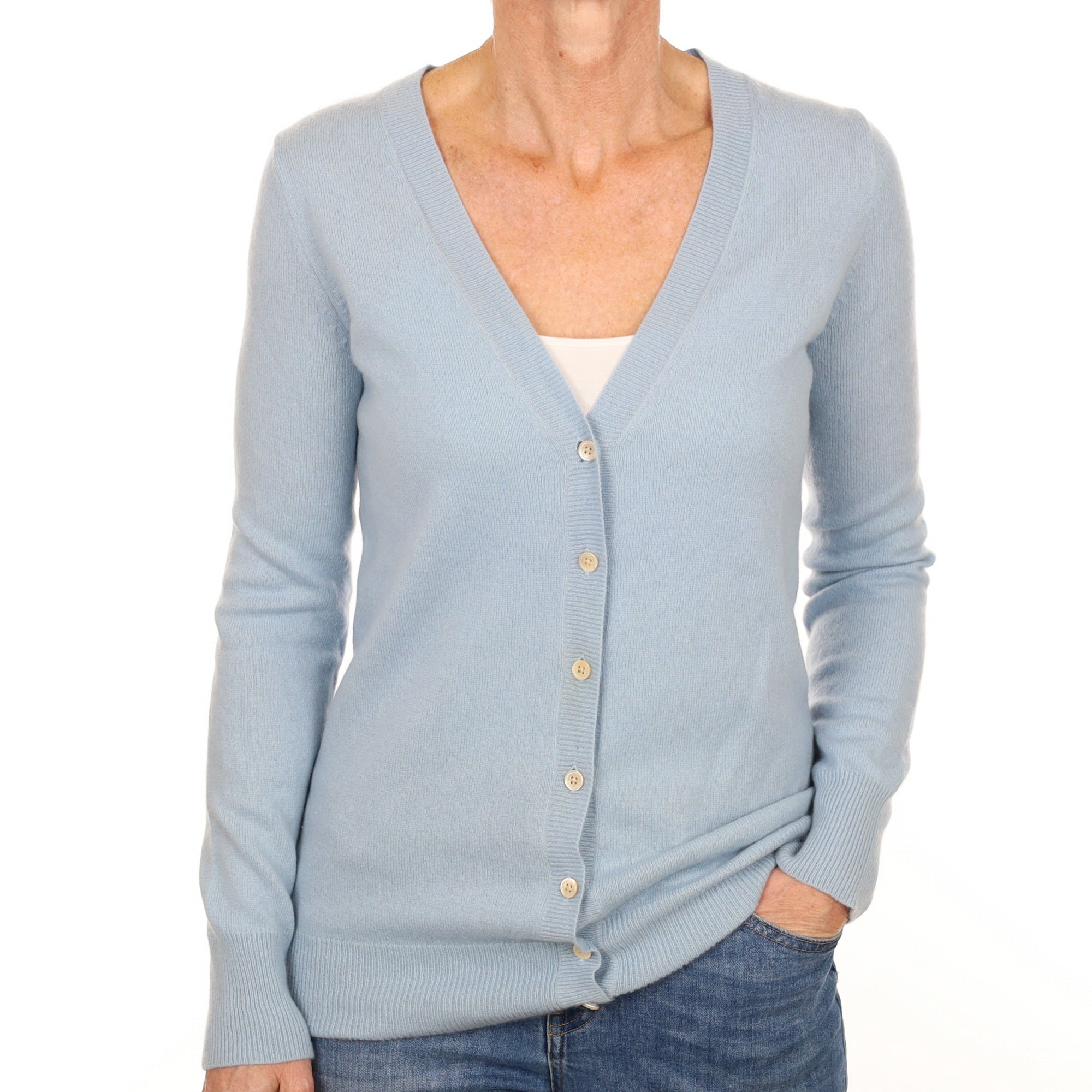 Pale Blue Cashmere V Neck Cardigan Small