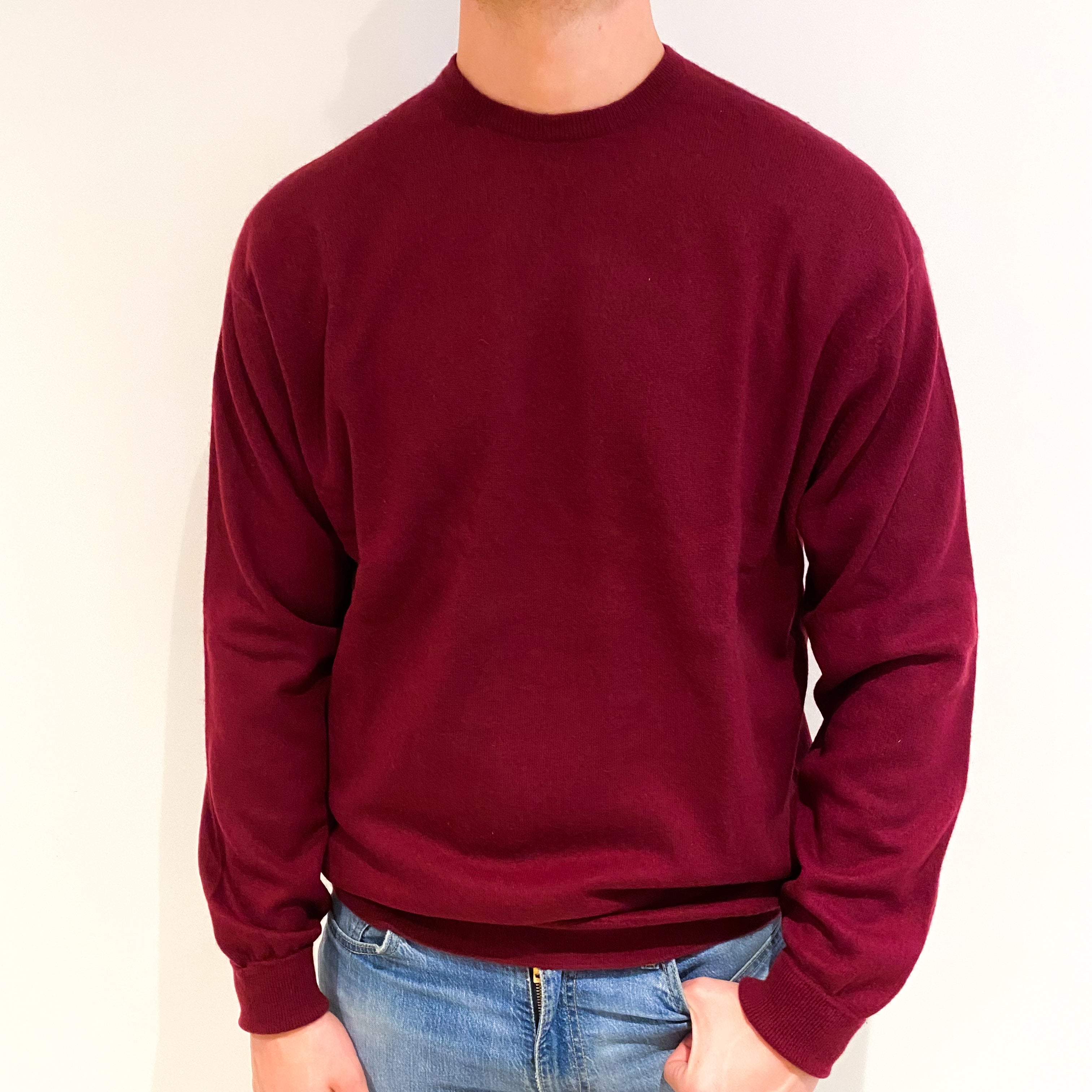 Men's Scottish Burgundy Cashmere Crew Neck Jumper XXL