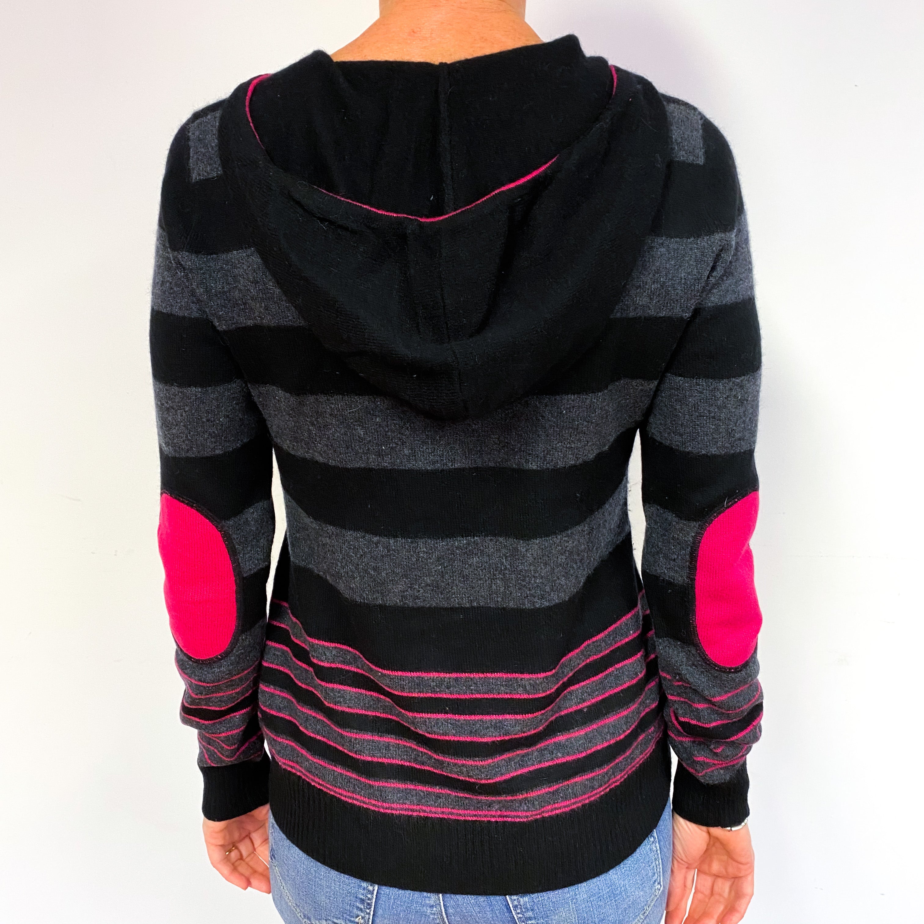 Black Grey Pink Stripe Cashmere Zip Up Hoodie Medium