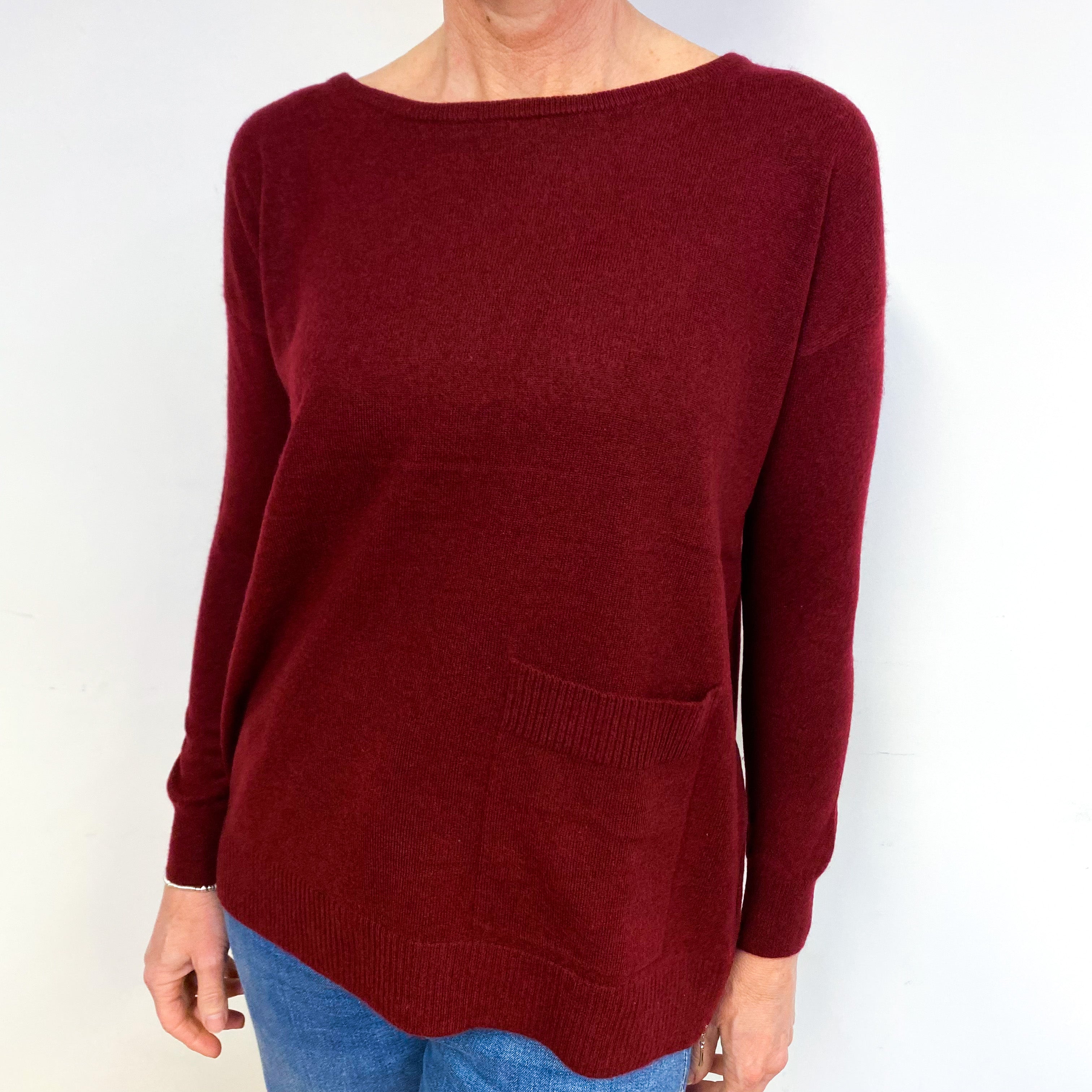 Red Wine Cashmere Crew Neck Jumper Medium
