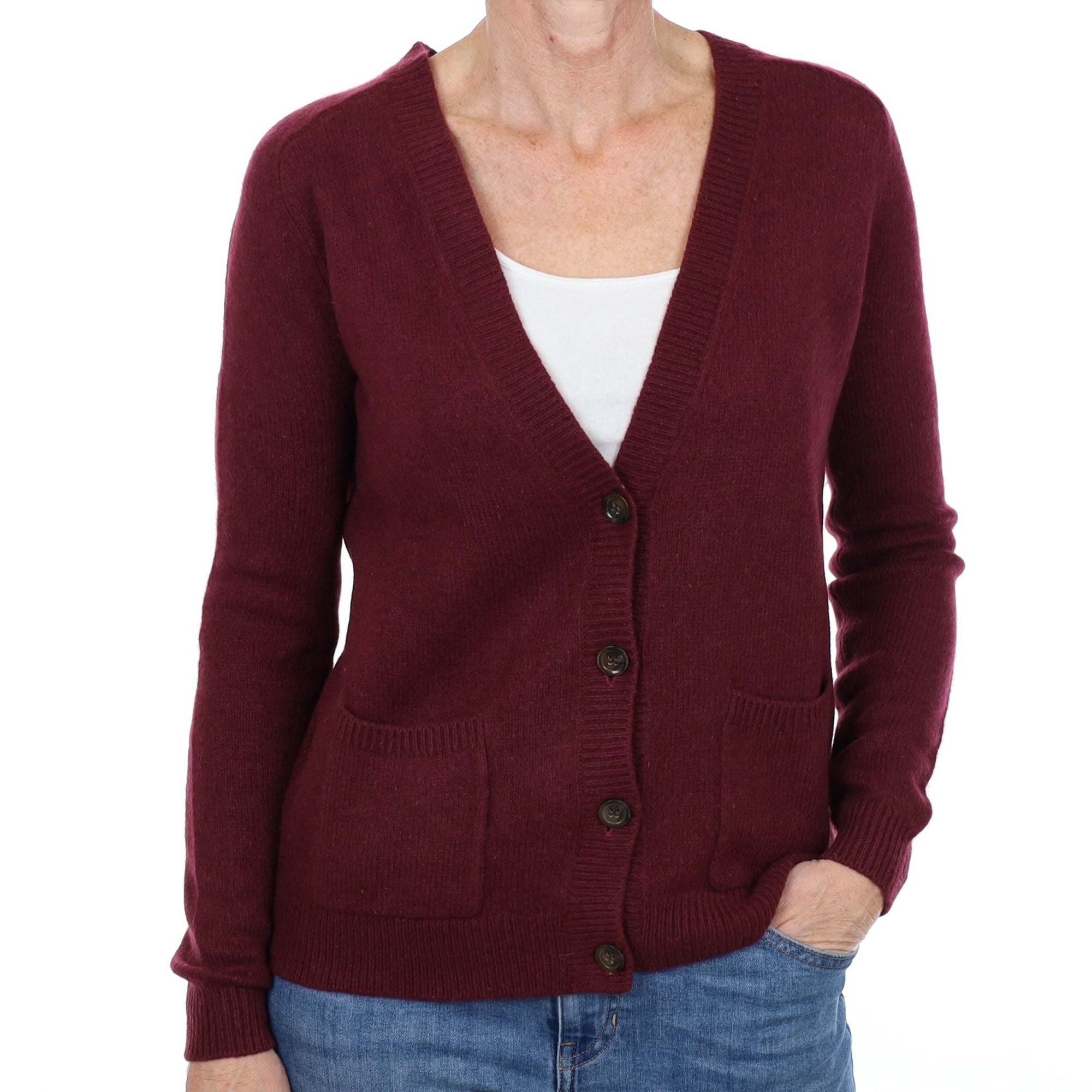 Mulberry Red Cashmere V Neck Cardigan Small