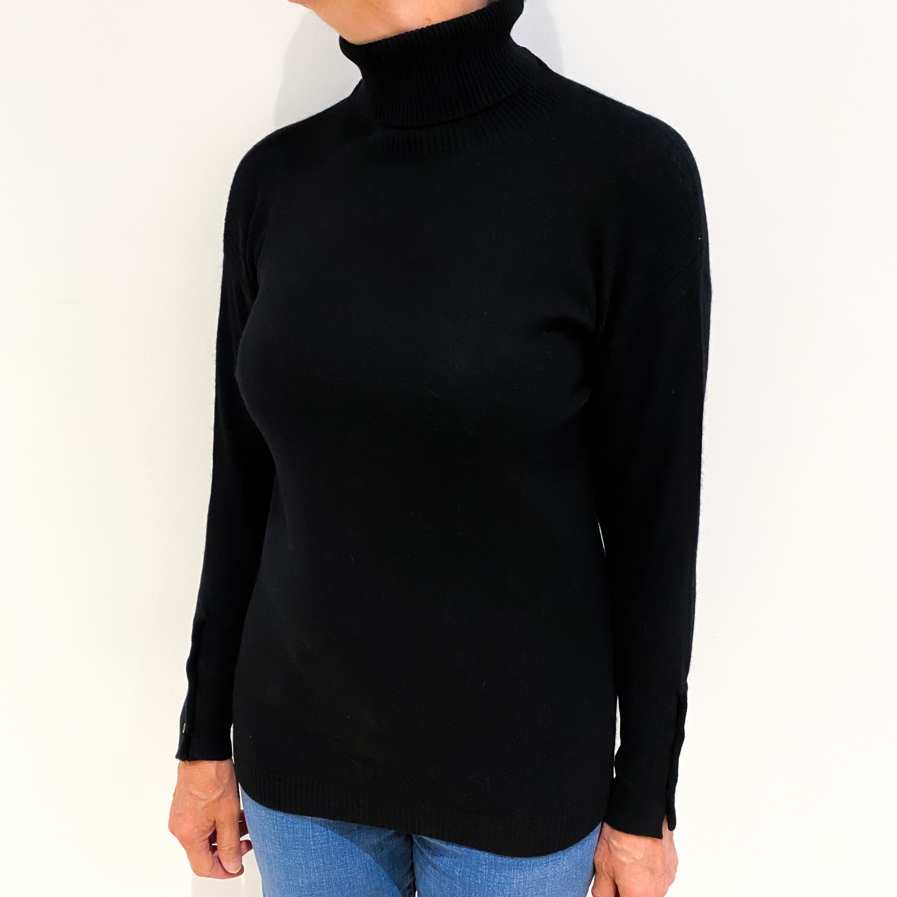 Black Cashmere Polo Neck Jumper Medium