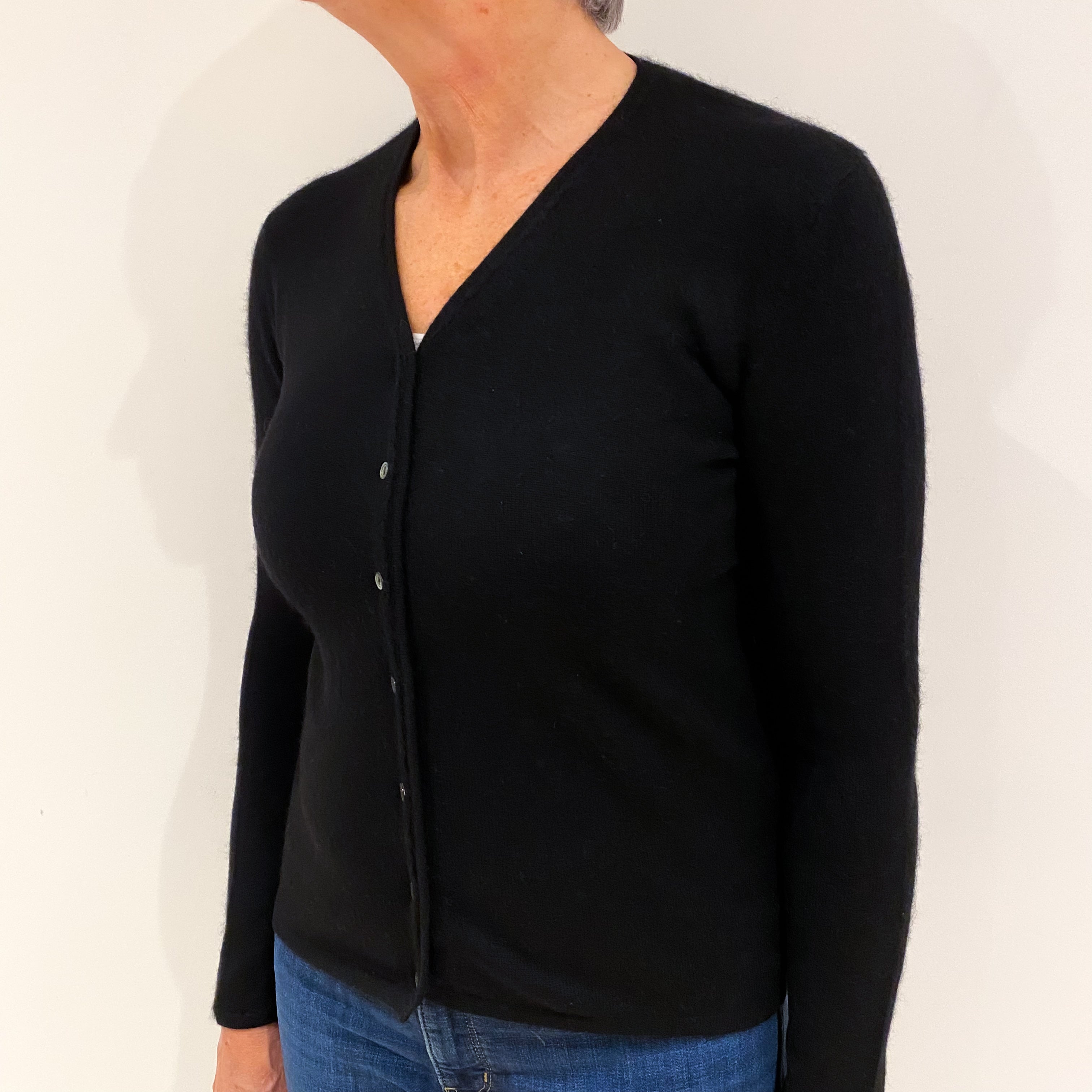 Black Cashmere V-Neck Cardigan Medium