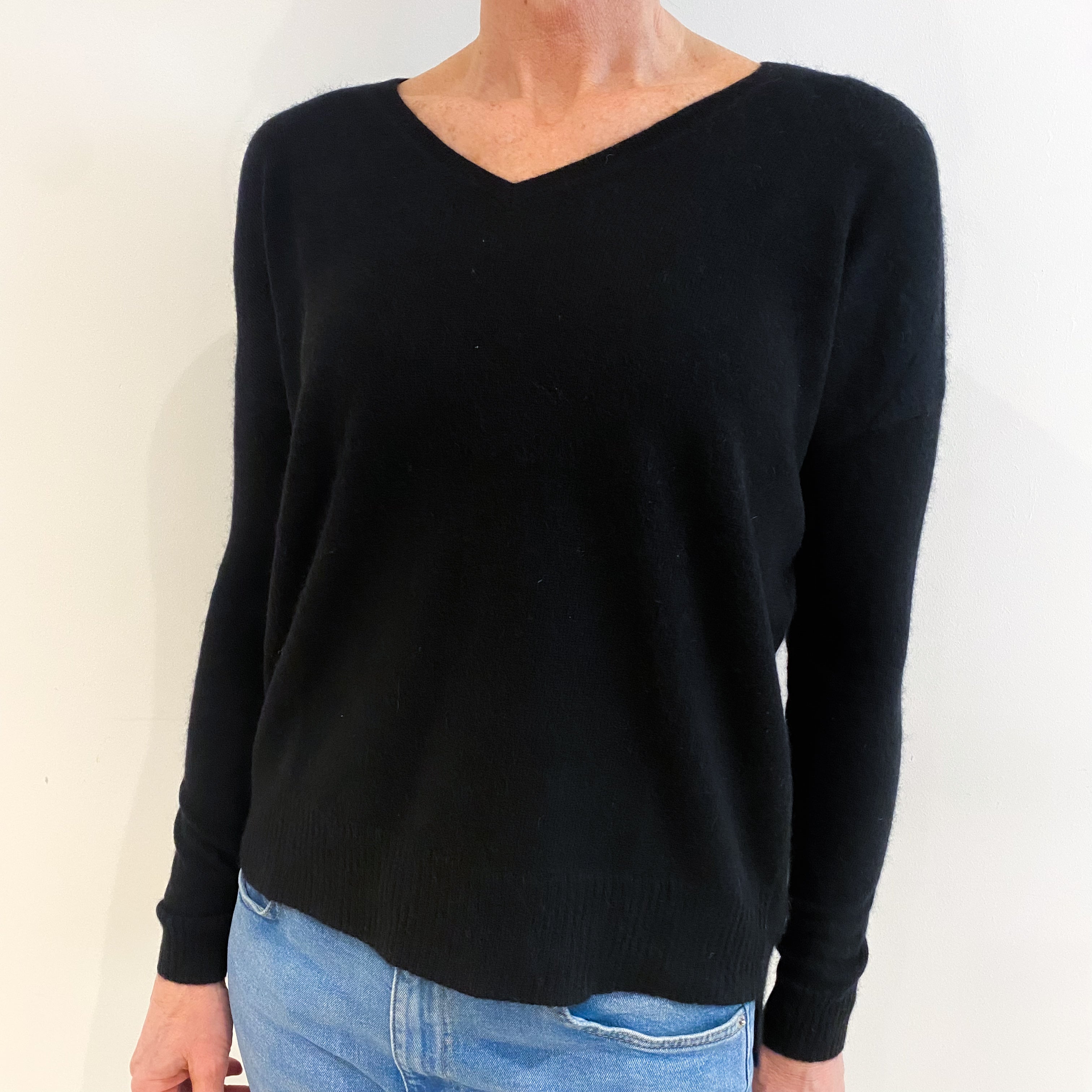 Black Cashmere Slouchy V Neck Jumper Small