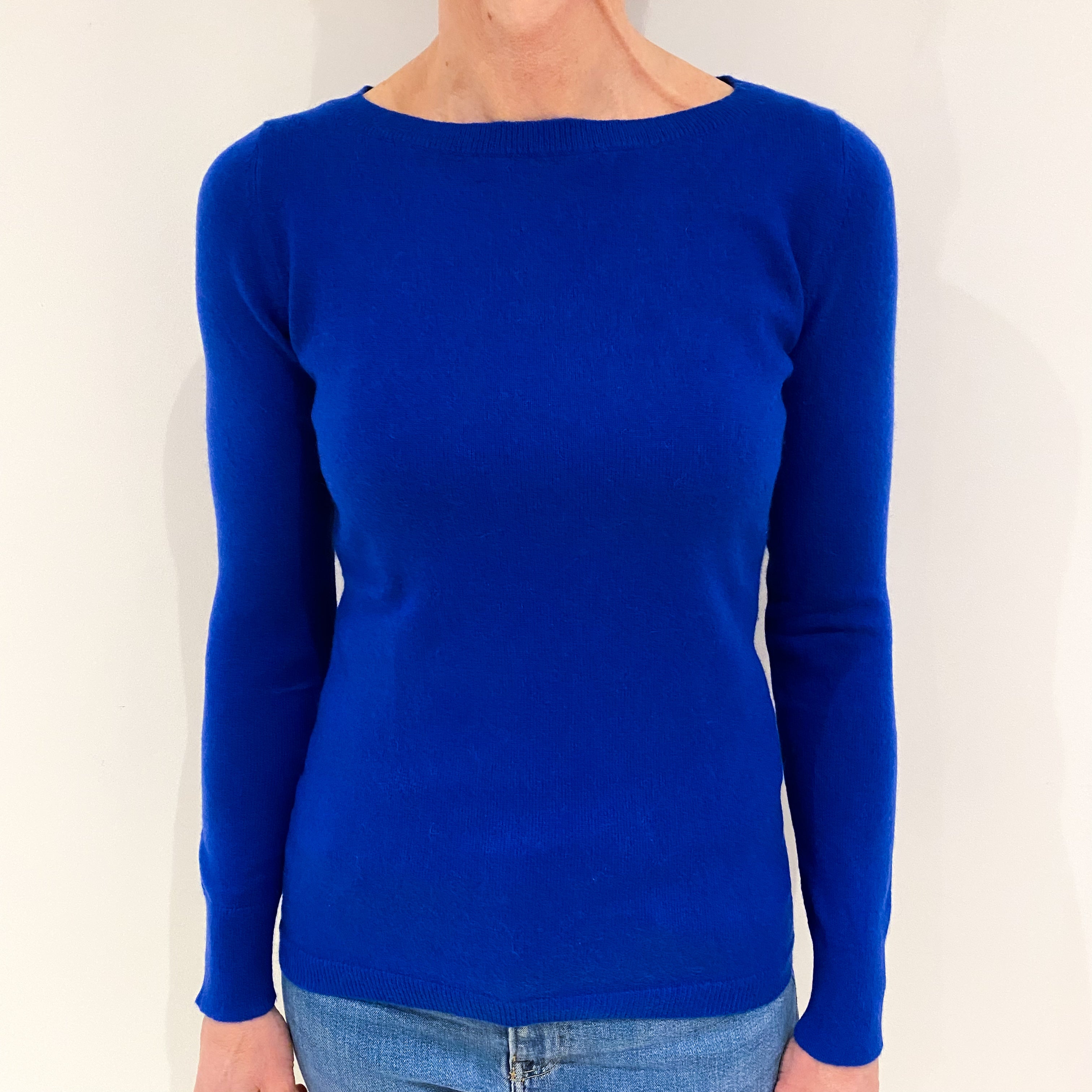 Cobalt Blue Cashmere Wide Crew Neck Jumper Small