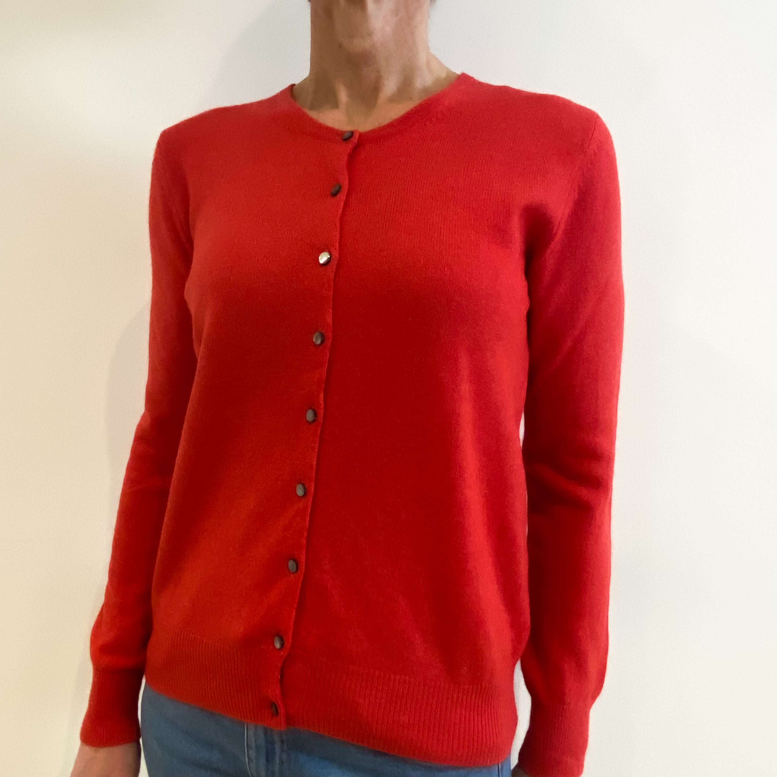 Strawberry Pink Cashmere Crew Neck Cardigan Small