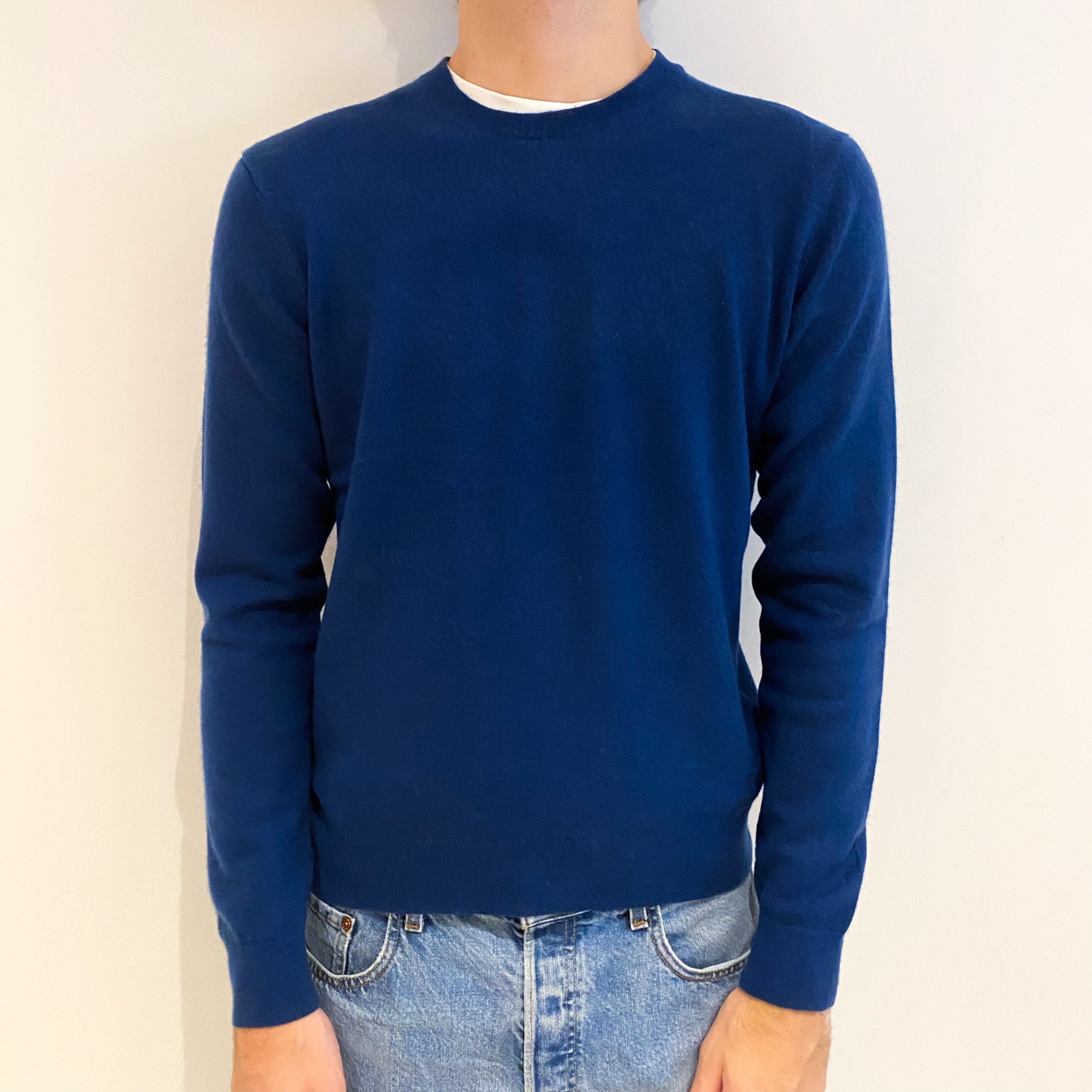 Men's Aegean Blue Cashmere Crew Neck Jumper Medium
