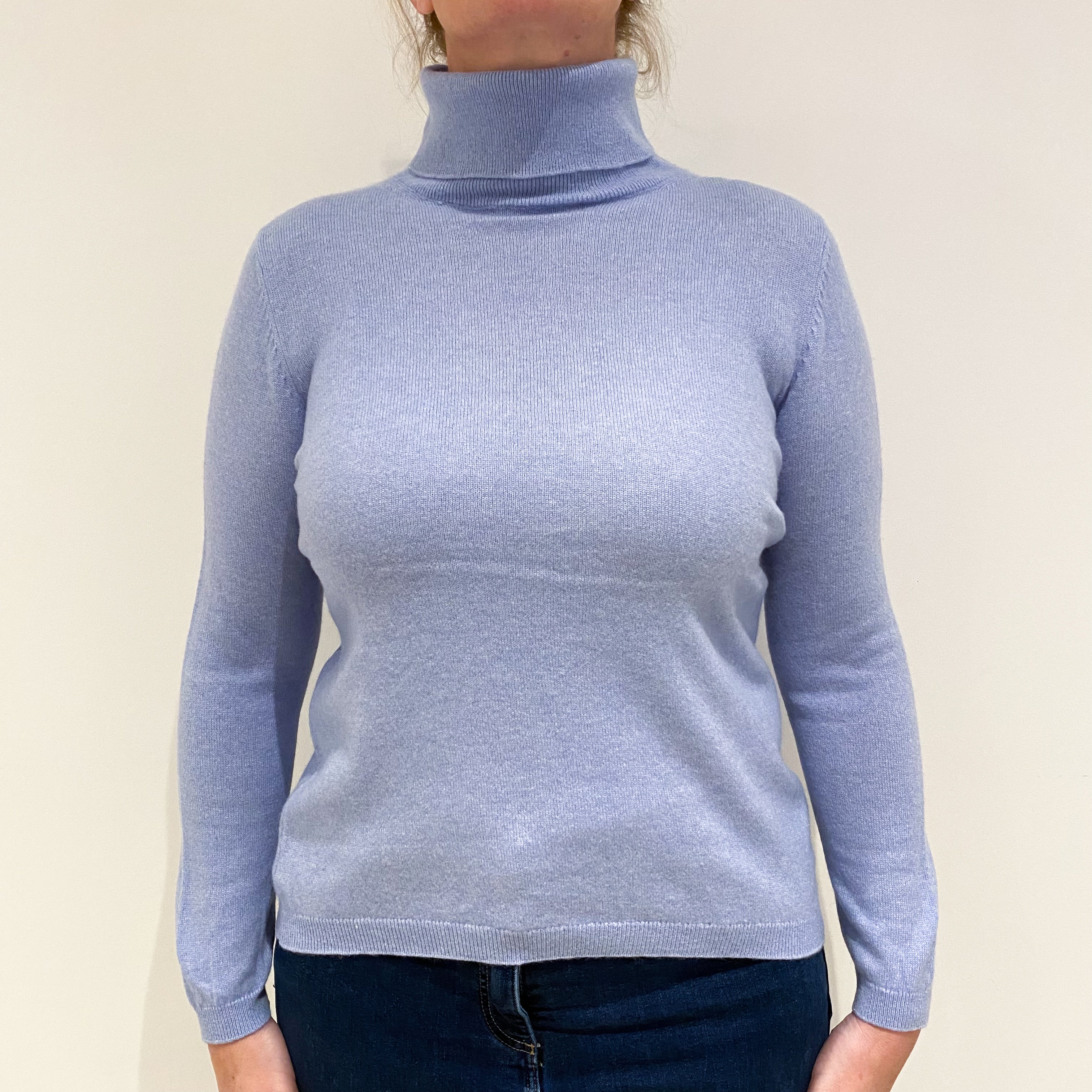 Powder Blue Cashmere Polo Neck Jumper Large