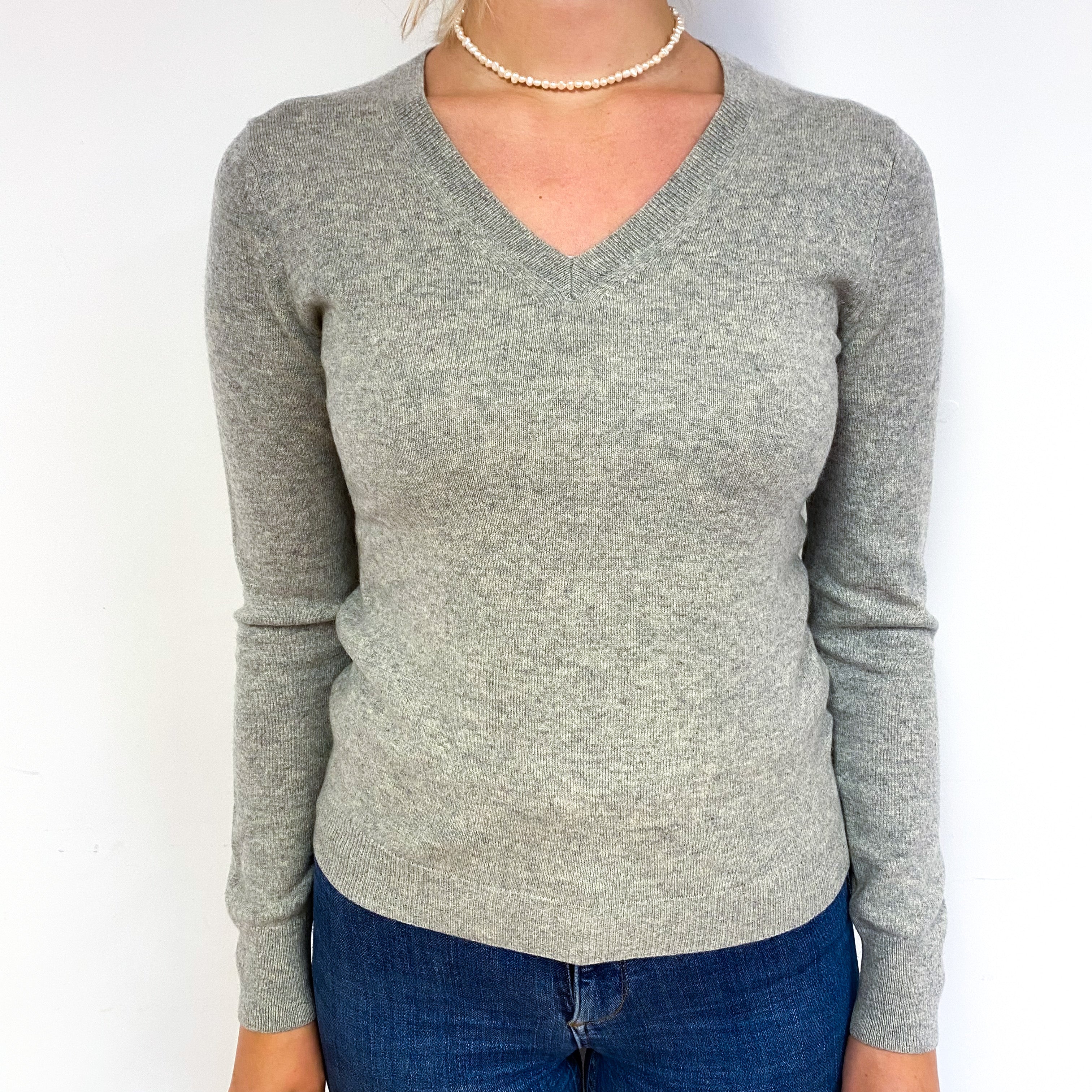 Smoke Grey Cashmere V-Neck Jumper Small
