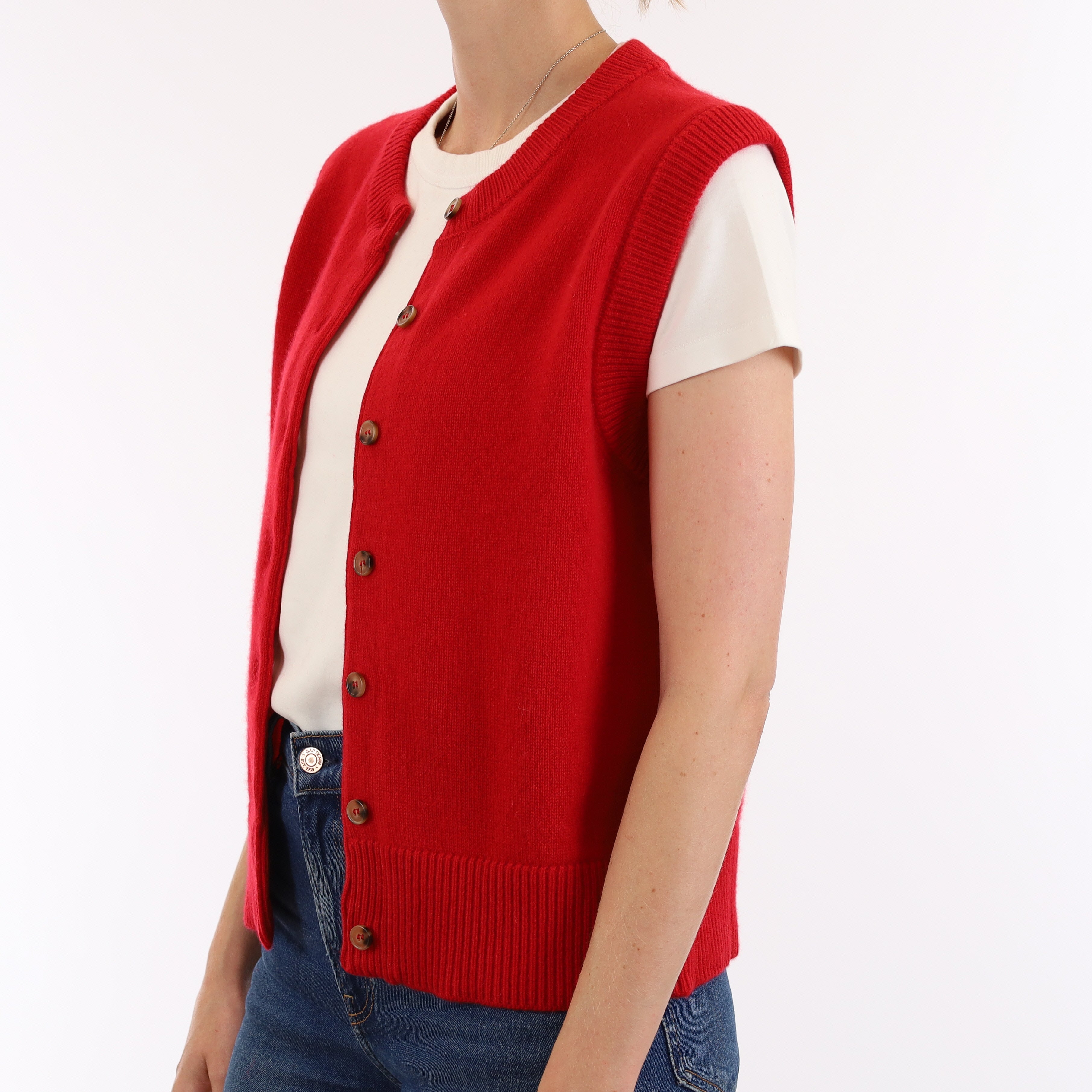 Brand New Post Box Red Luxury Cashmere Crew Neck Waistcoat Extra Small UK 6-8