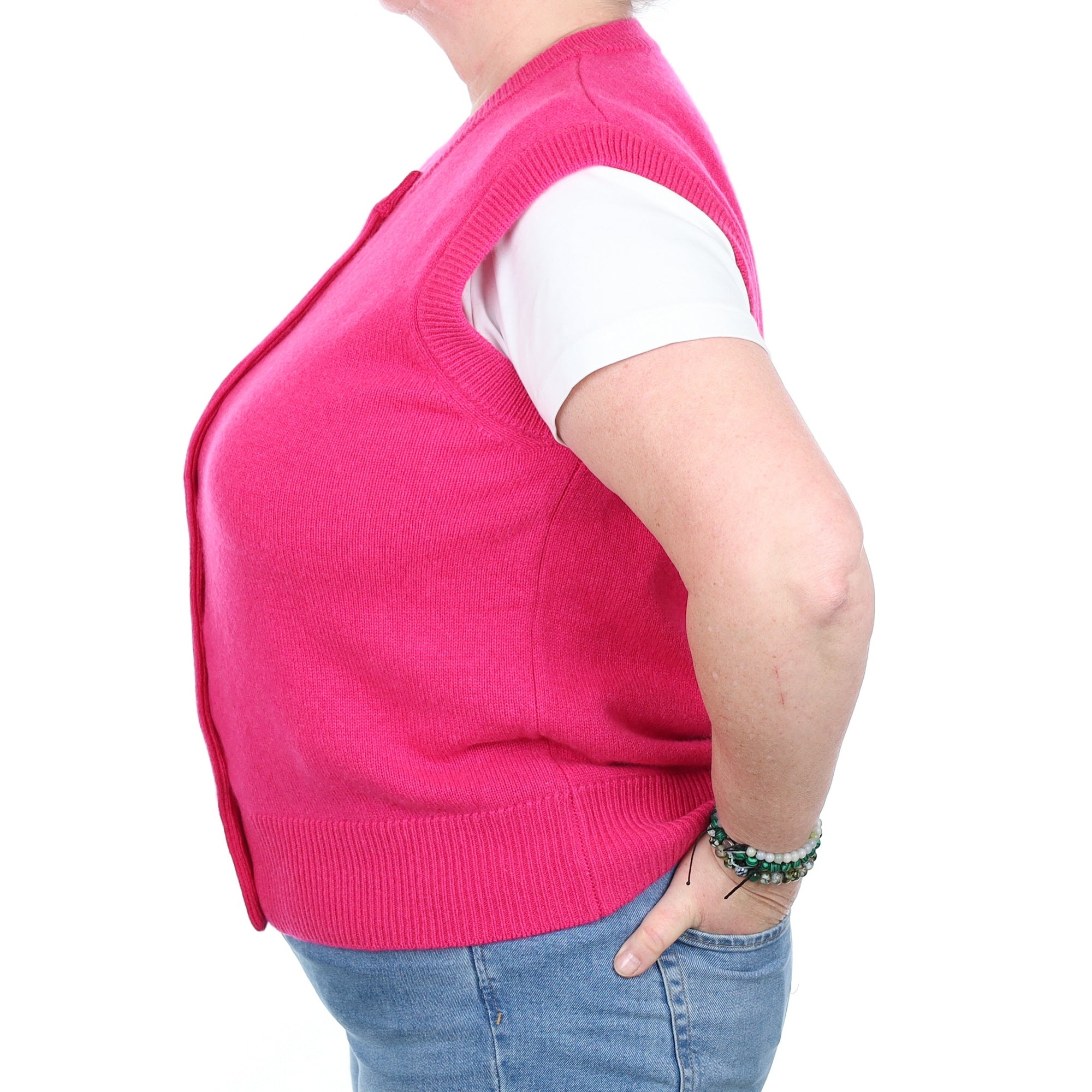 Brand New Hot Pink Luxury Cashmere Crew Neck Waistcoat Extra Large UK 20-22