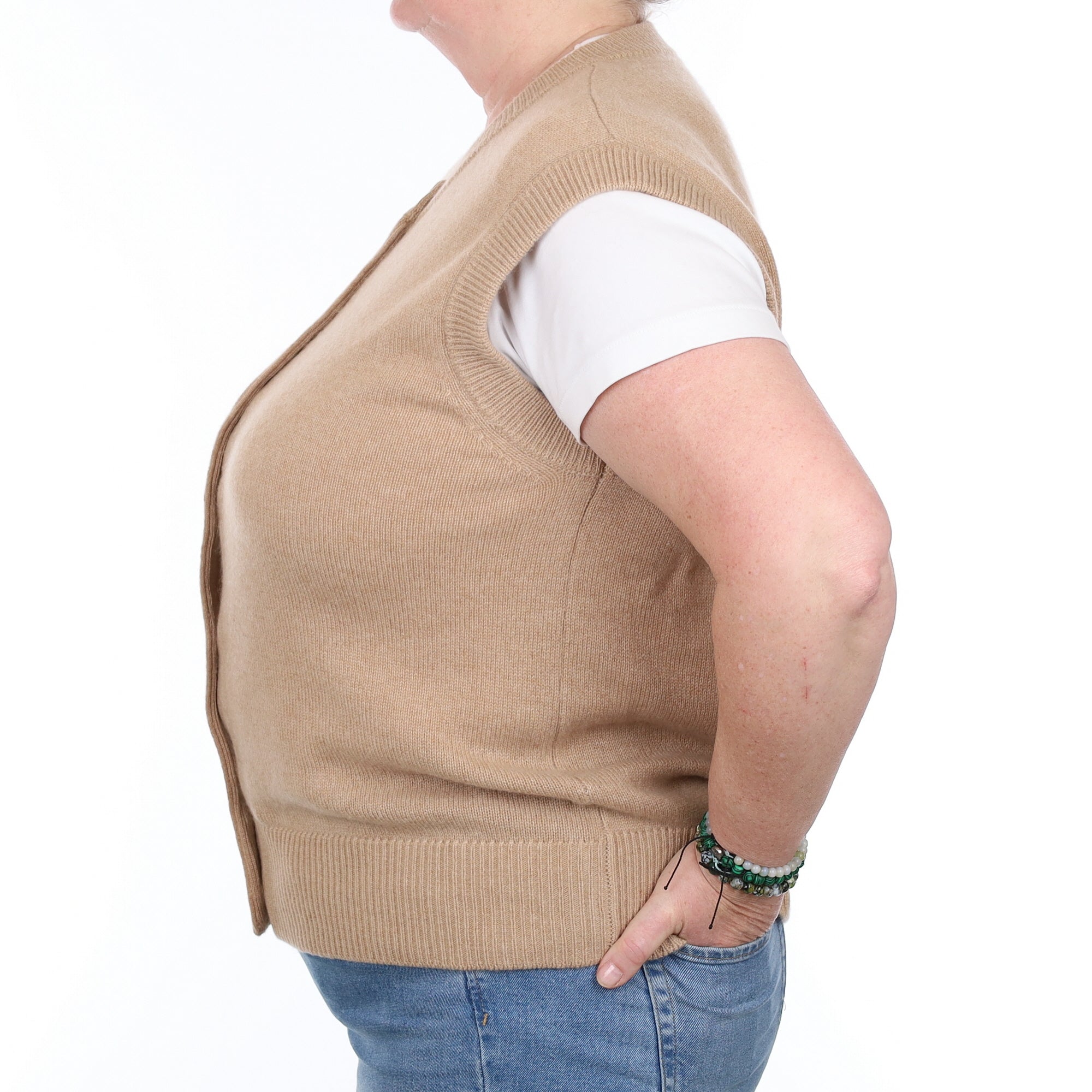 Brand New Caramel Luxury Cashmere Crew Neck Waistcoat Extra Large UK 20-22