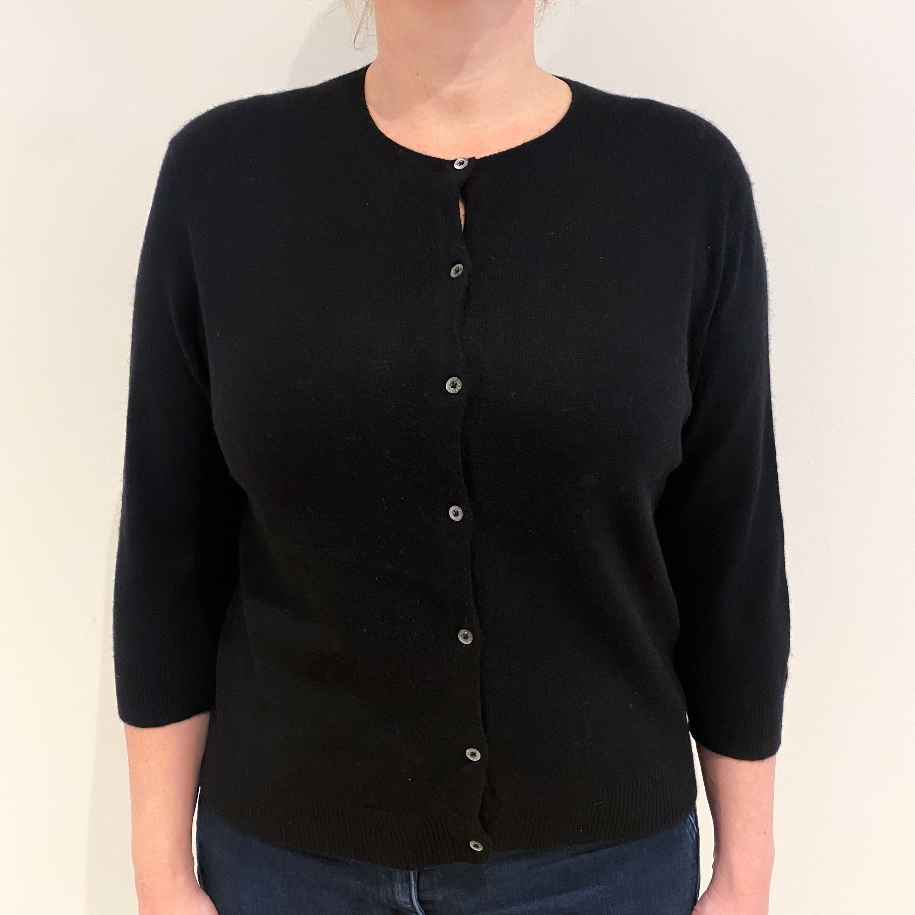 Ralph Lauren Black Cashmere Crew Neck Cardigan Large