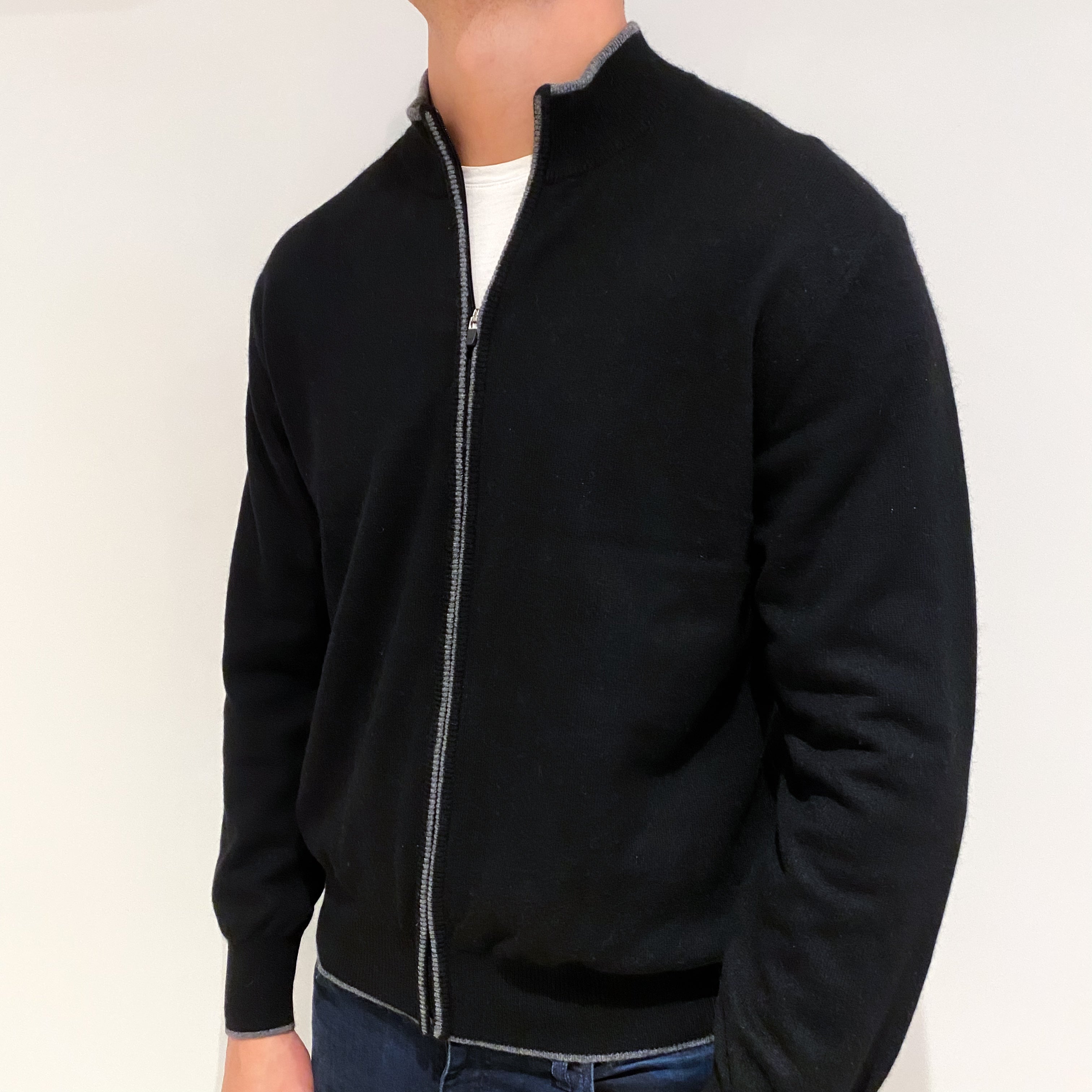 Men's Black Zip Up Cashmere Cardigan