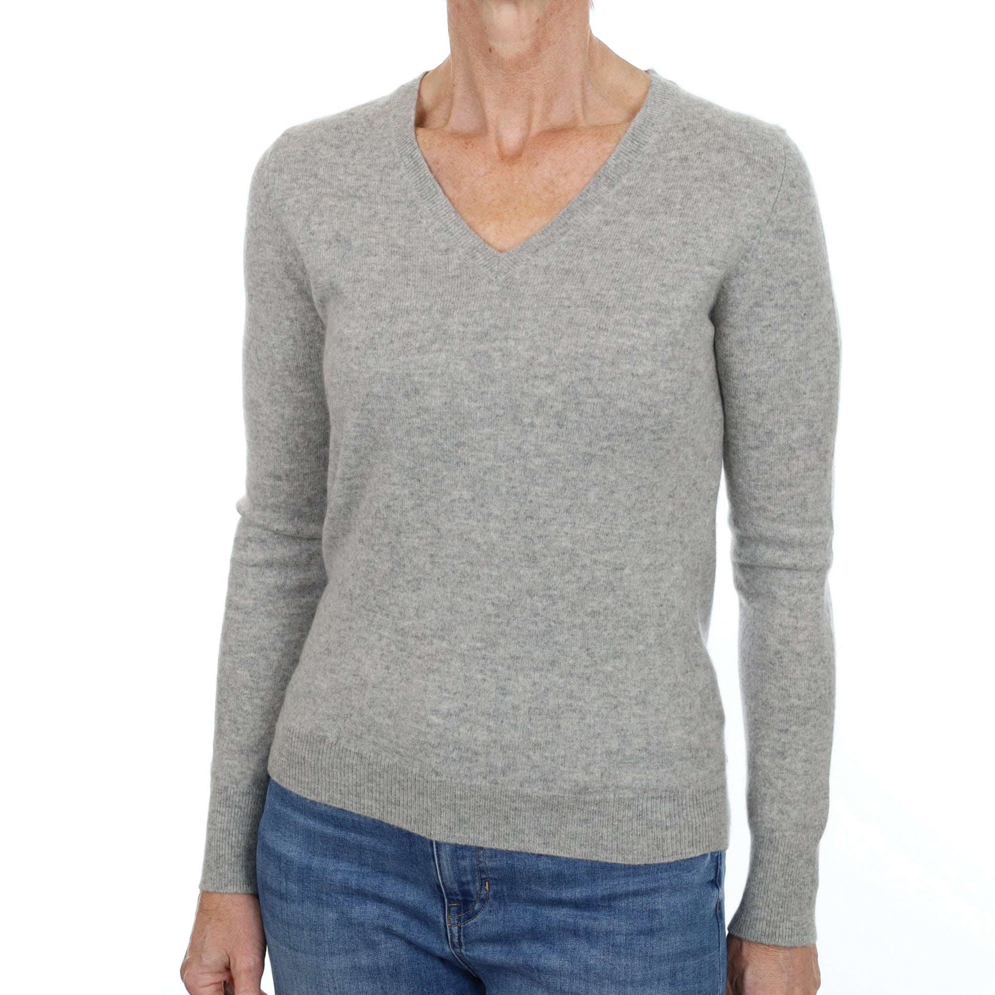 Smoke Grey Cashmere V Neck Jumper Small