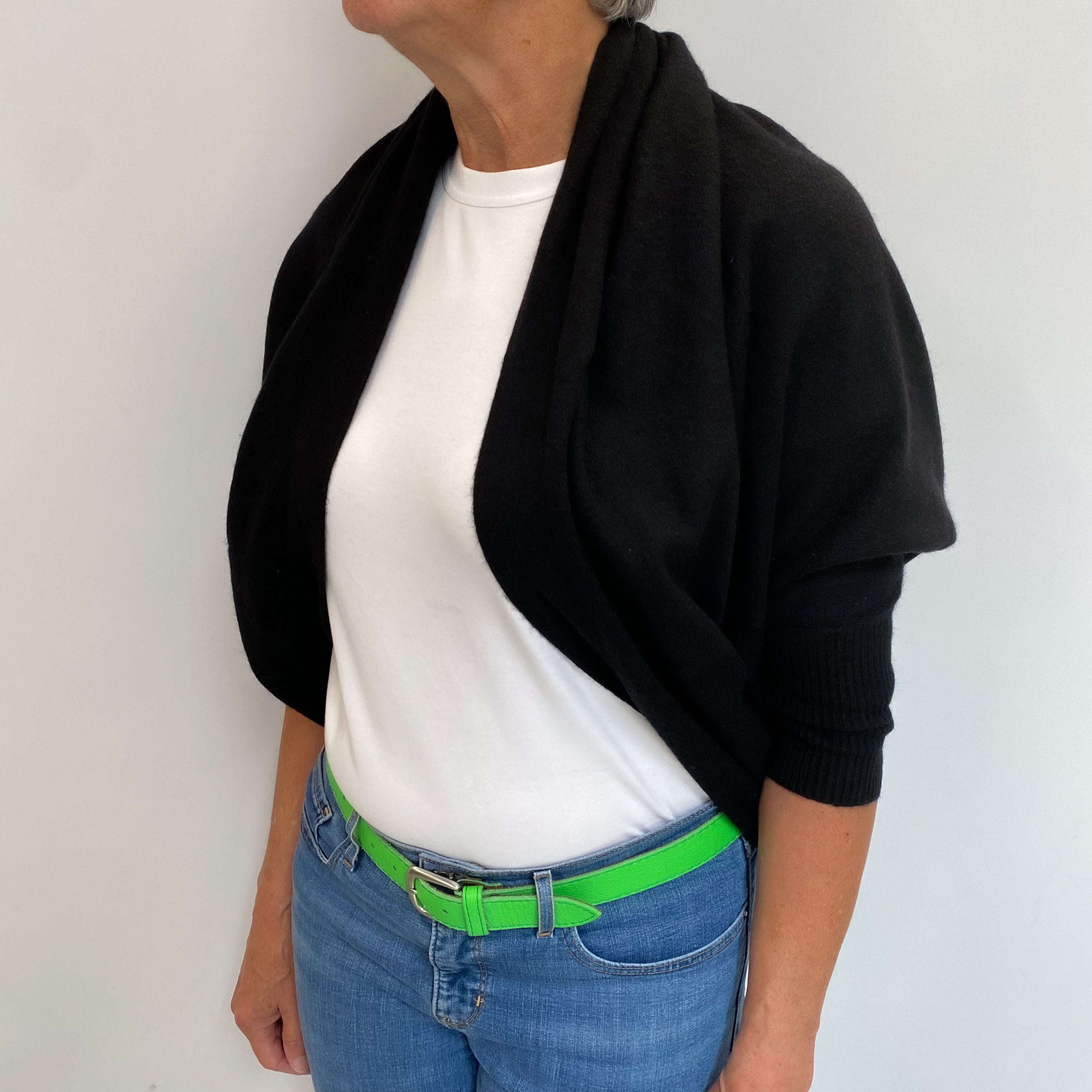 Black Cashmere Edge To Edge Shrug Bolero Cardigan Medium