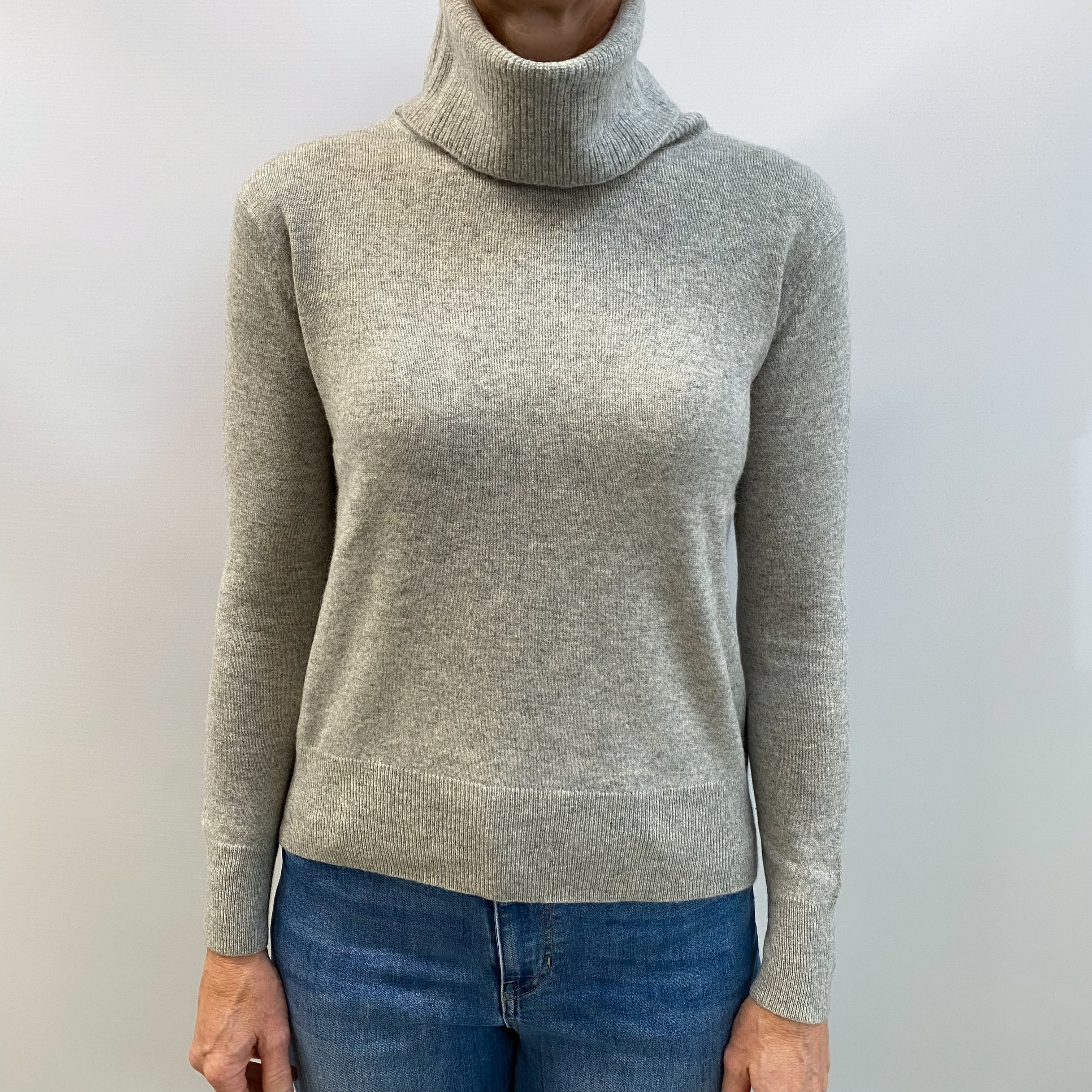 Smoke Grey Cashmere Polo Neck Jumper Small