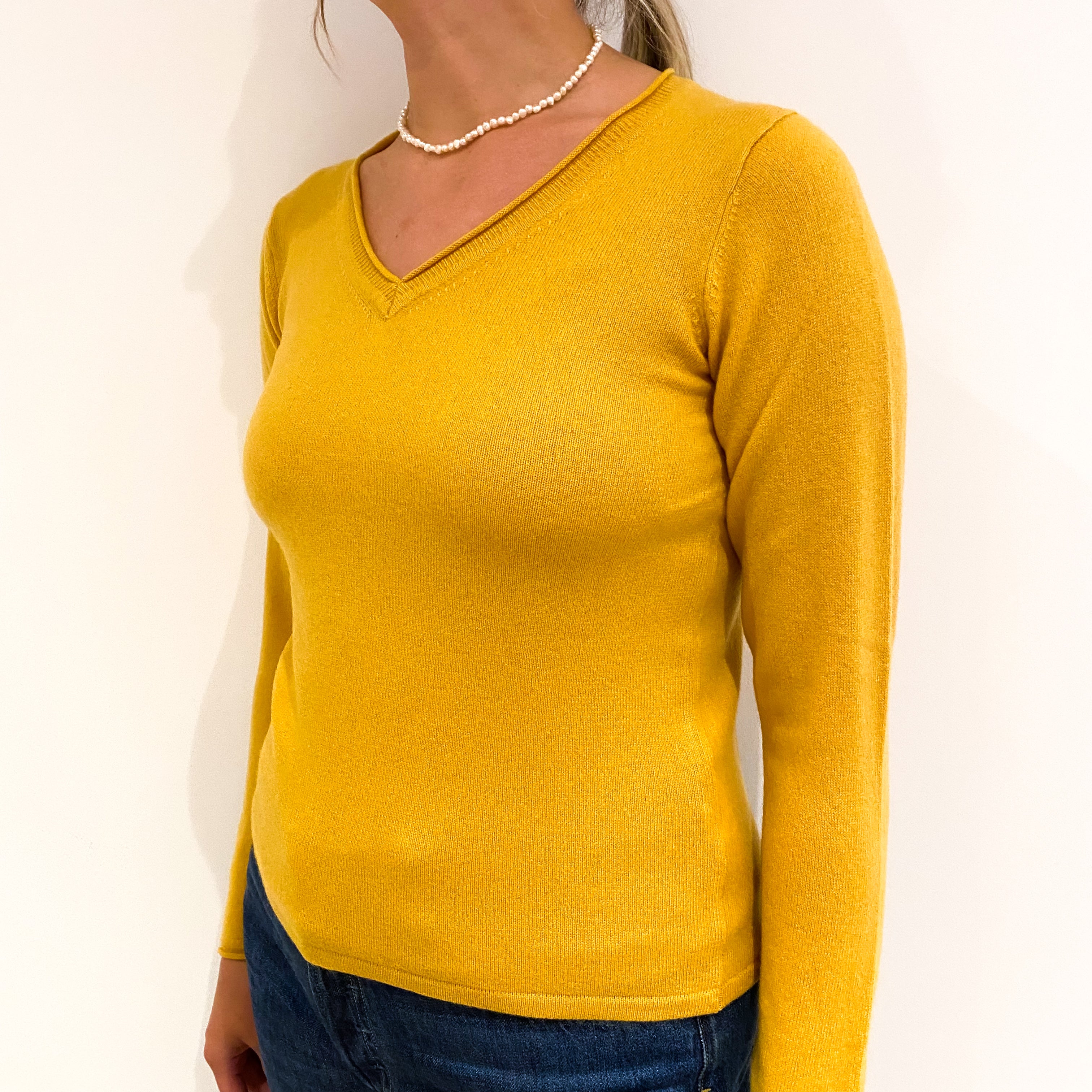 Saffron Cashmere V-Neck Jumper Small