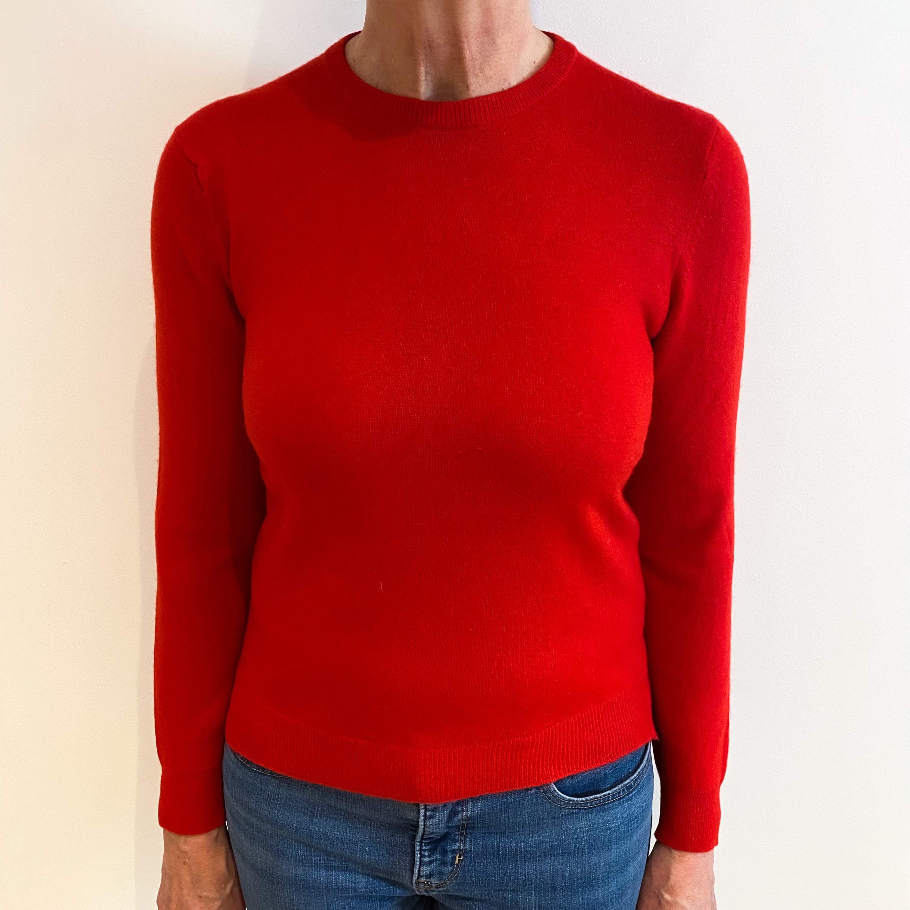 Vermillion Red Cashmere Crew Neck Jumper Medium