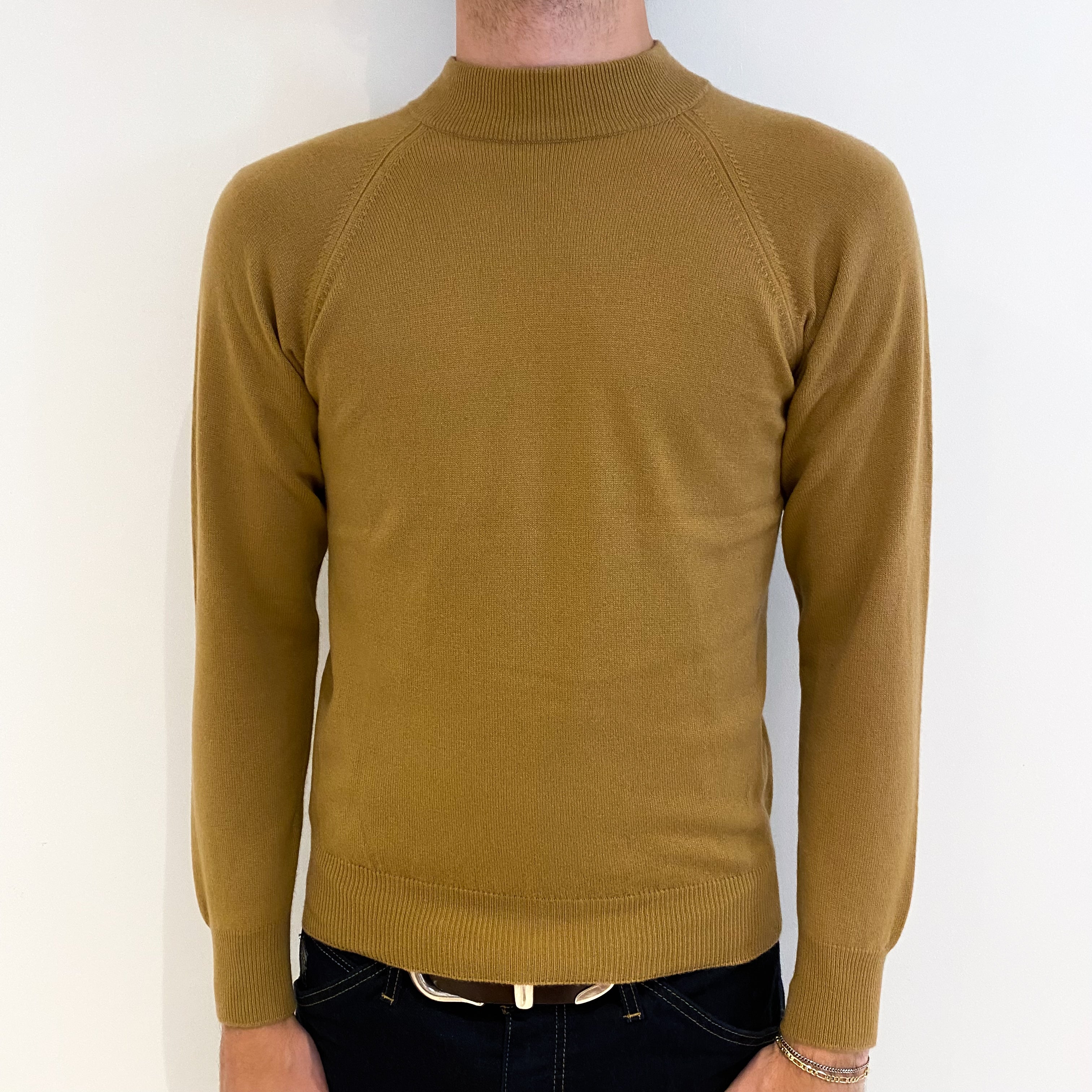 Men's Butterscotch Brown Cashmere Turtle Neck Jumper Medium