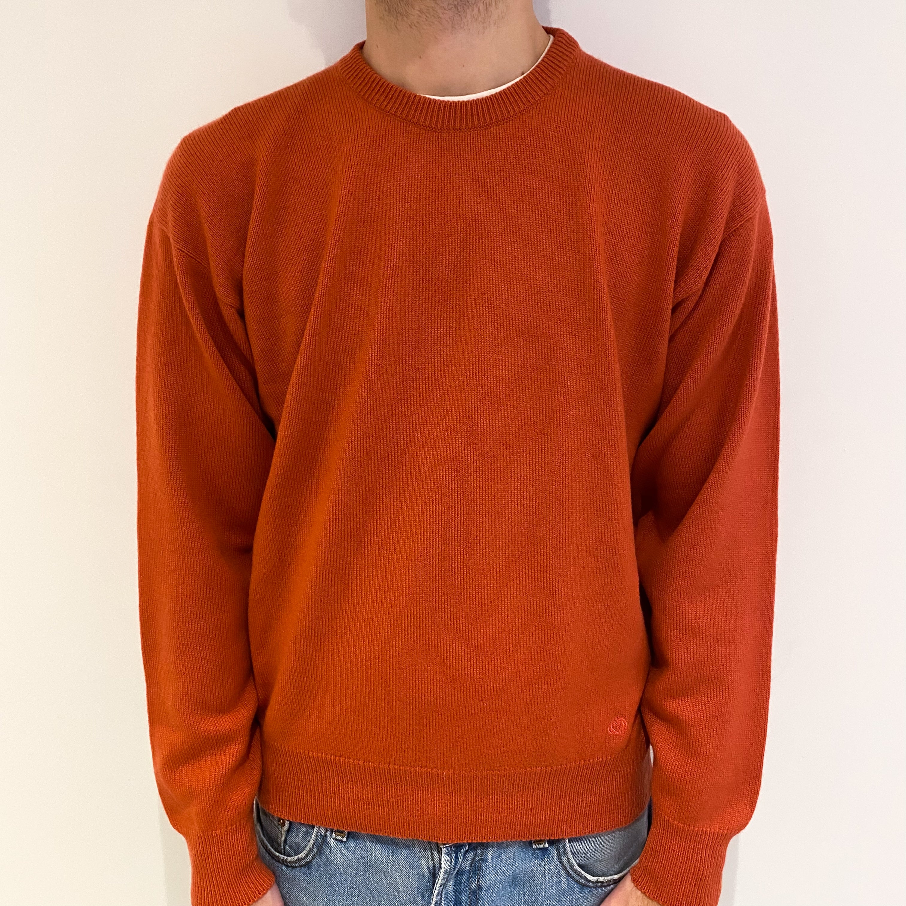 Men's Milaschön Watermelon Orange Cashmere Crew Neck Jumper Large