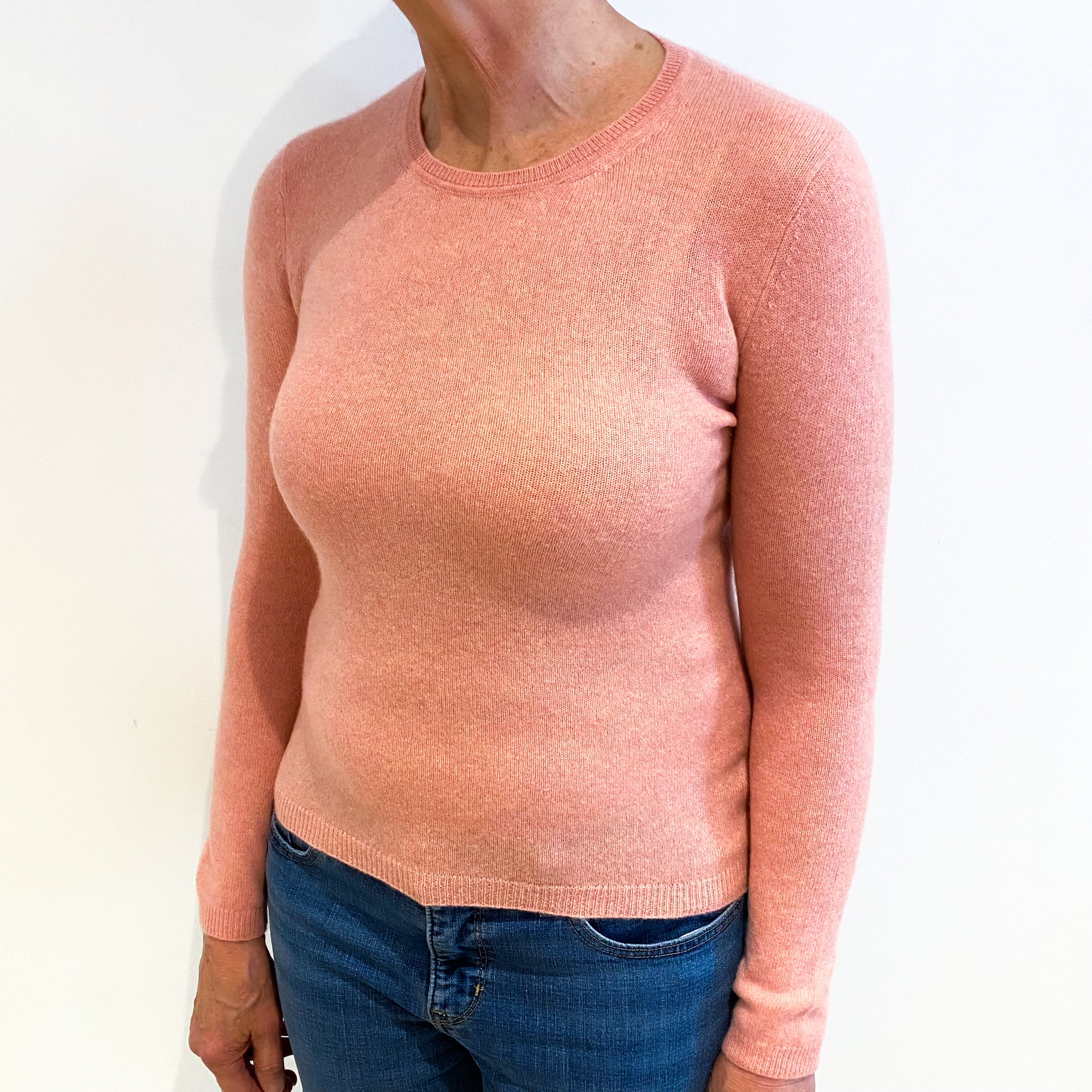Peach Pink Cashmere Crew Neck Jumper Medium