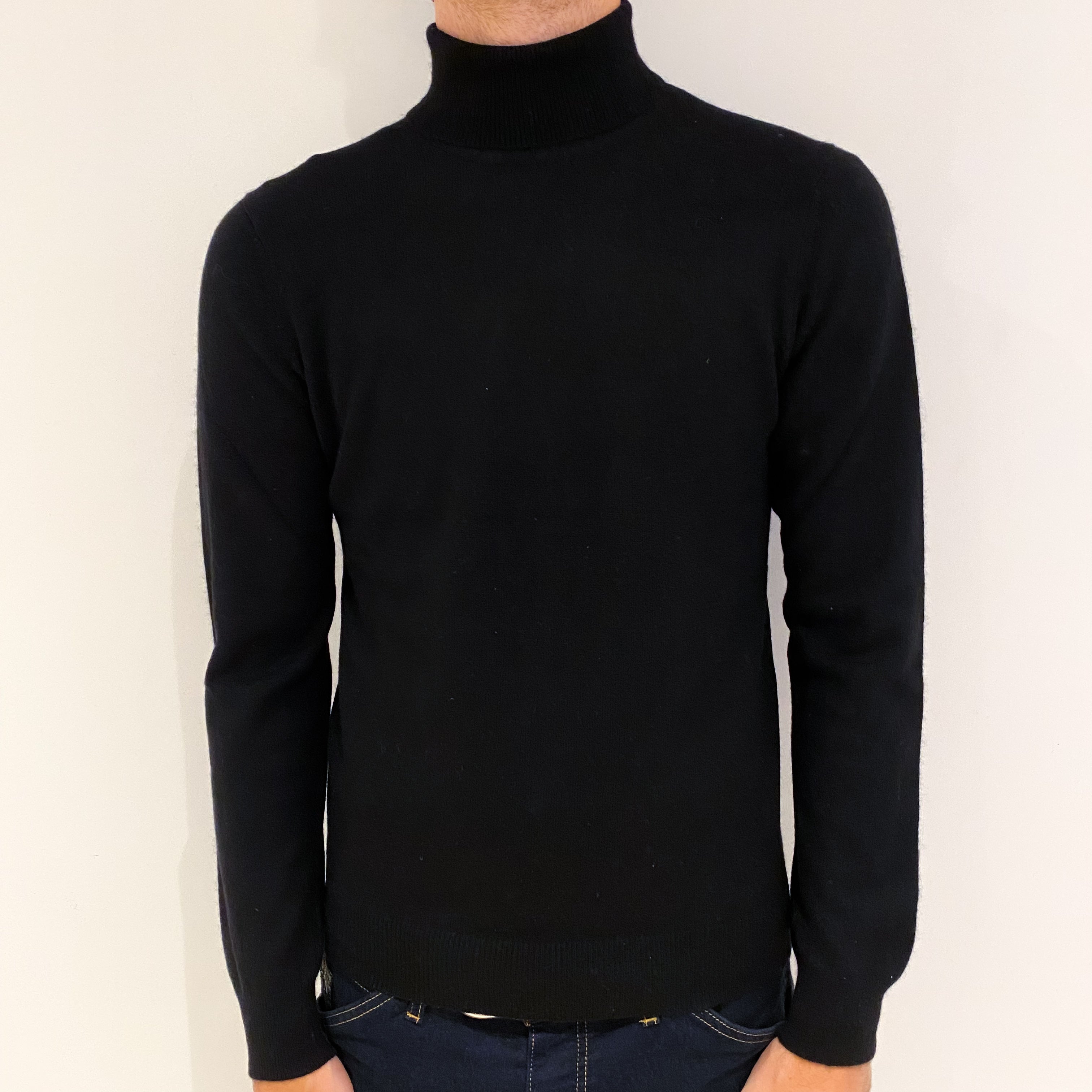 Men's Black Cashmere Polo Neck Jumper Medium