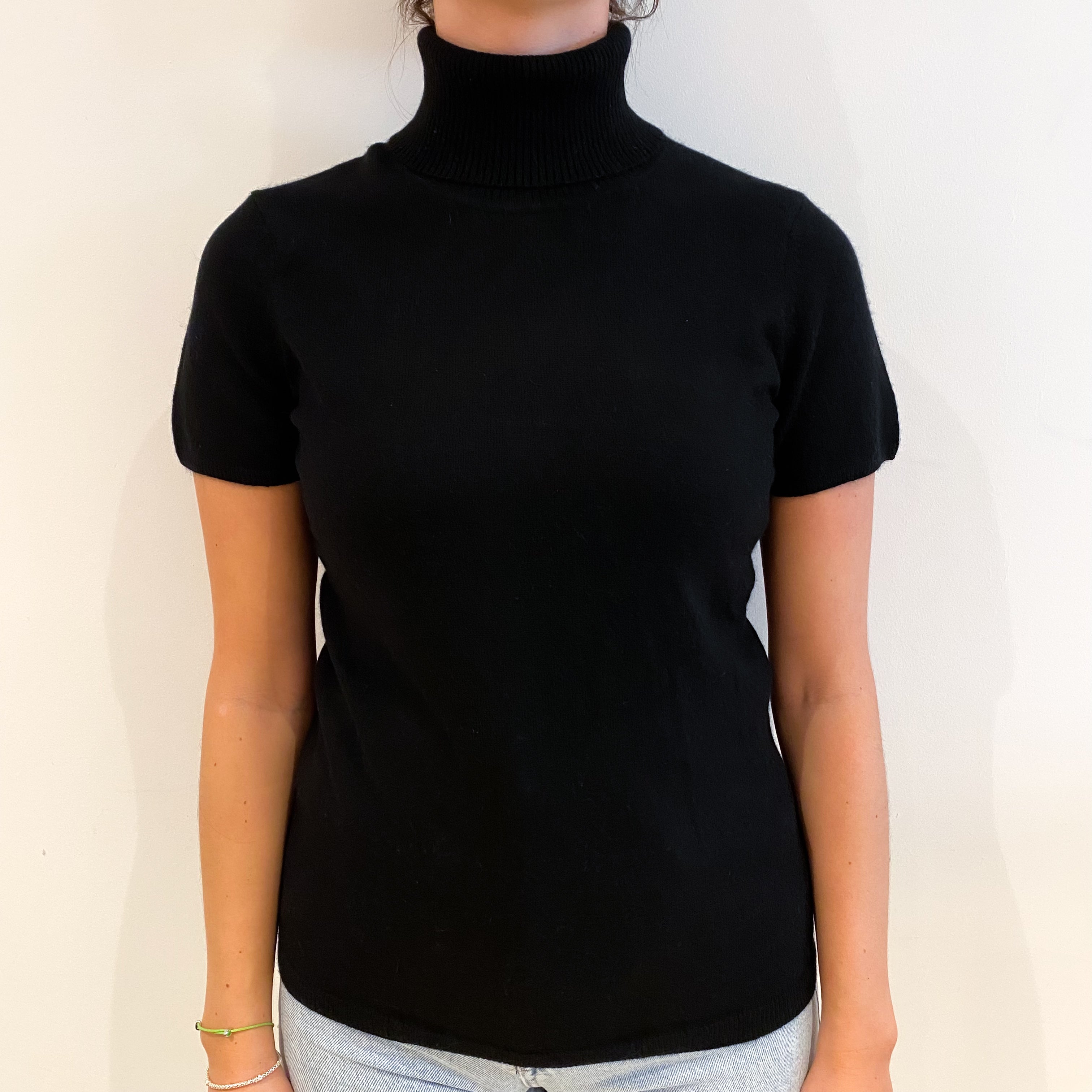 Black Cashmere Polo Neck Short Sleeved Jumper Small