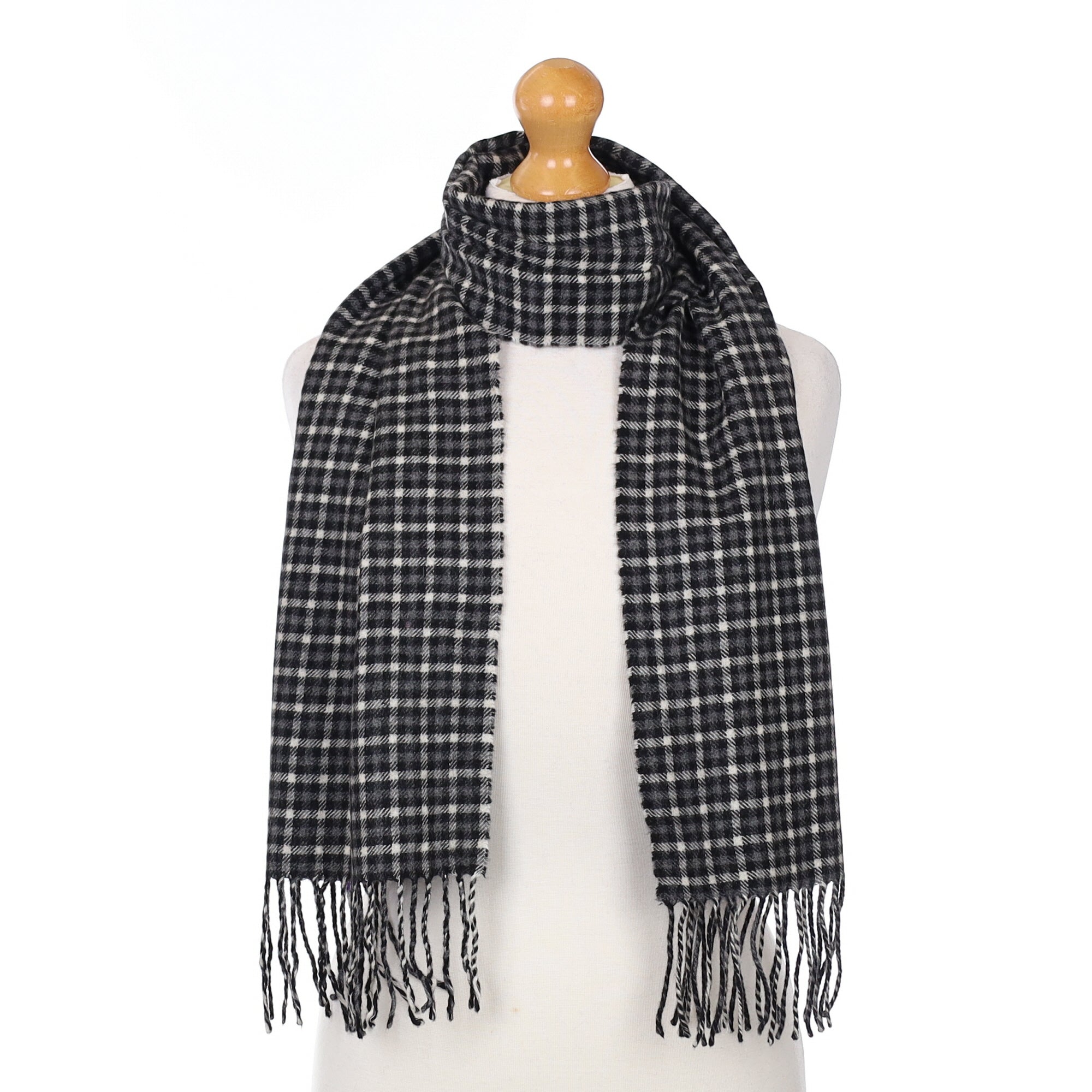 Black and Grey Checked Cashmere Woven Scarf