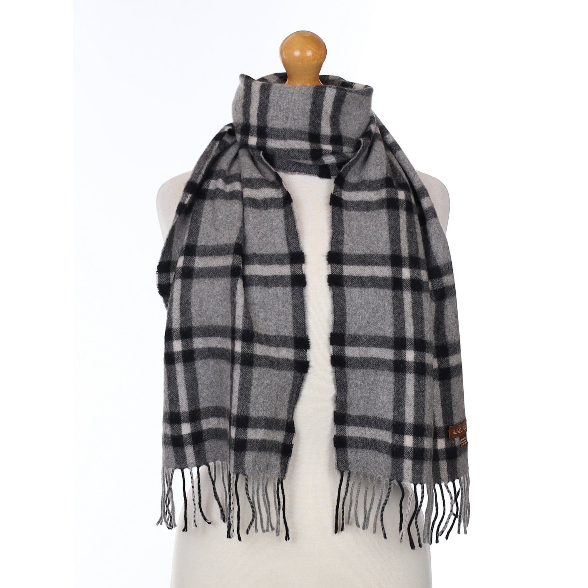 Grey and Black Checked Cashmere Woven Scarf