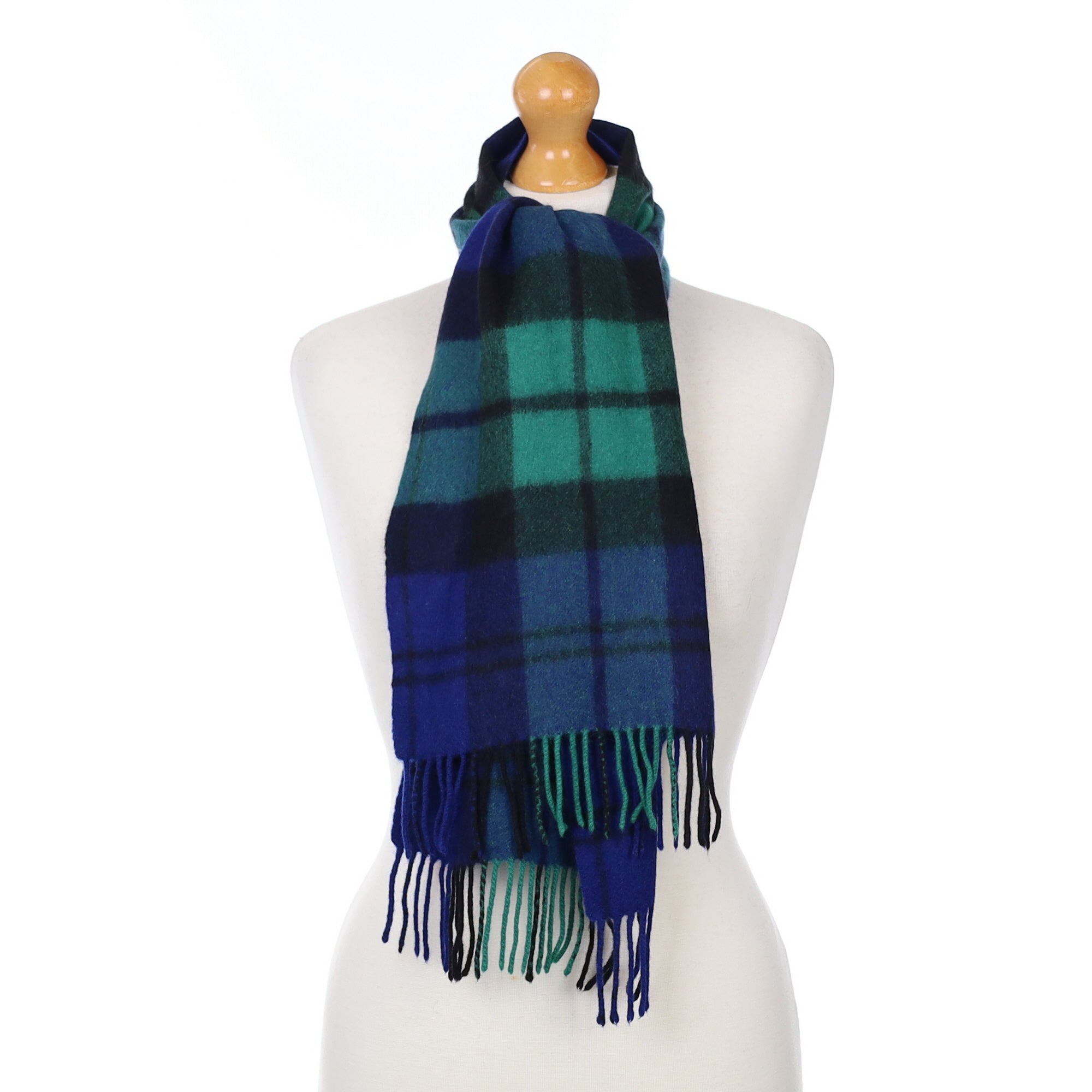 Blue and Green Checked Cashmere Woven Scarf
