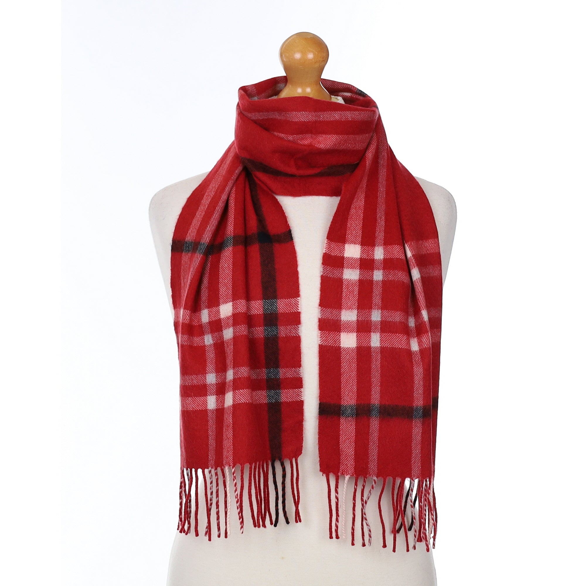 Red and Black Plaid Cashmere Woven Scarf