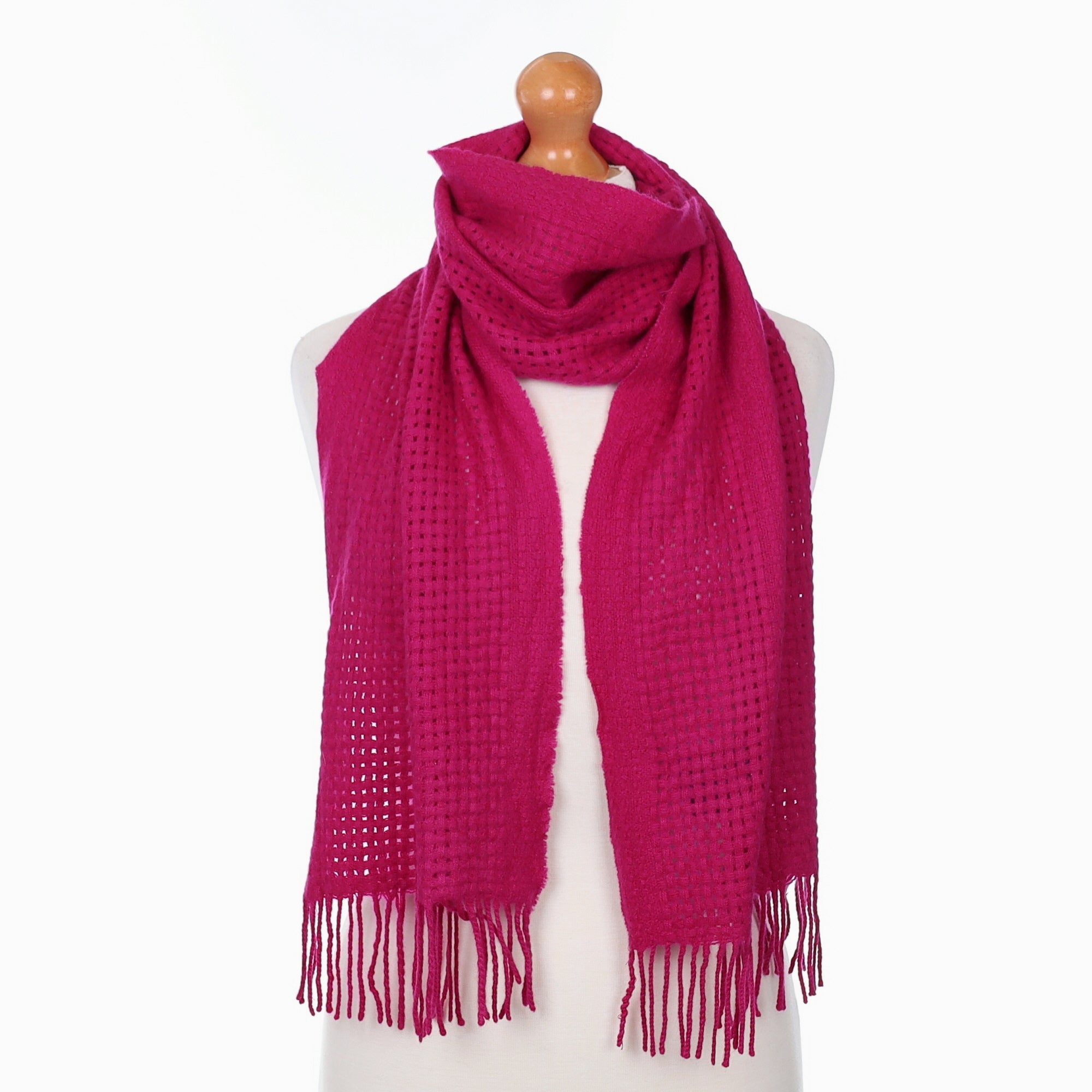 Fuchsia Basket Weave Cashmere Woven Scarf