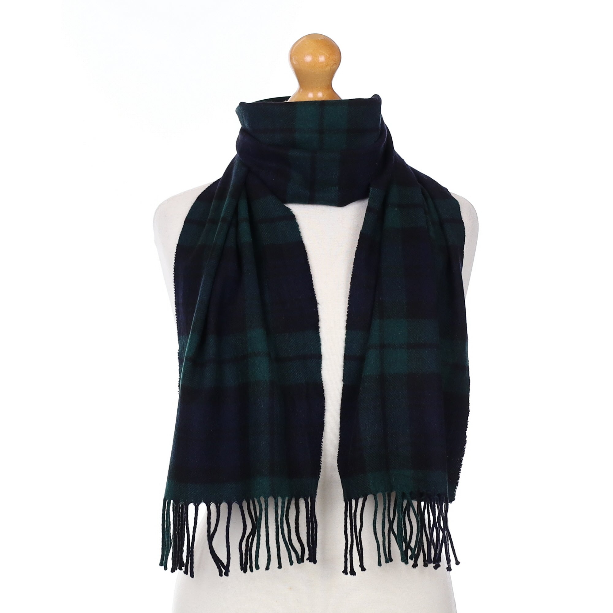 Green and Navy Checked Cashmere Woven Scarf