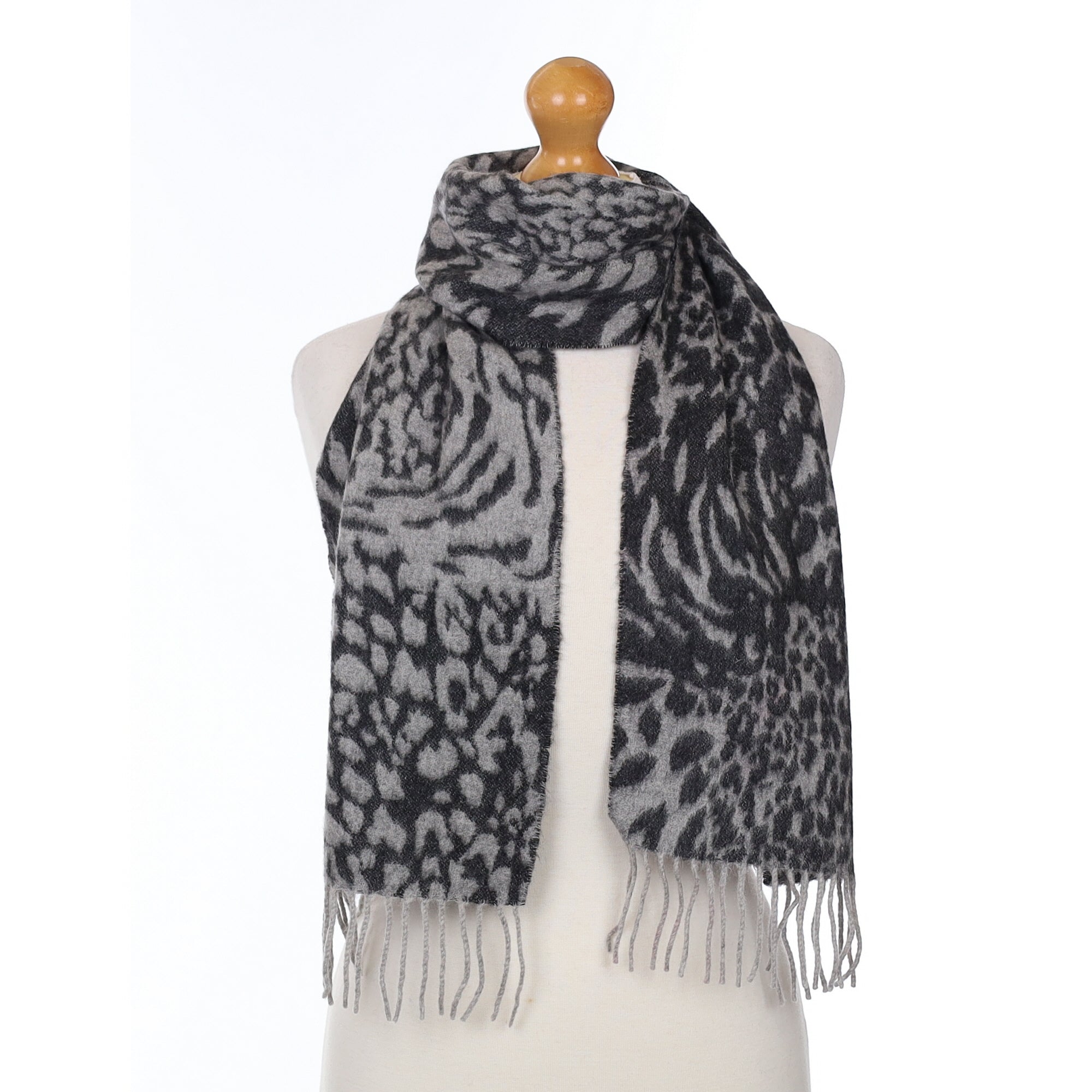 Grey Animal Print Cashmere Woven Scarf