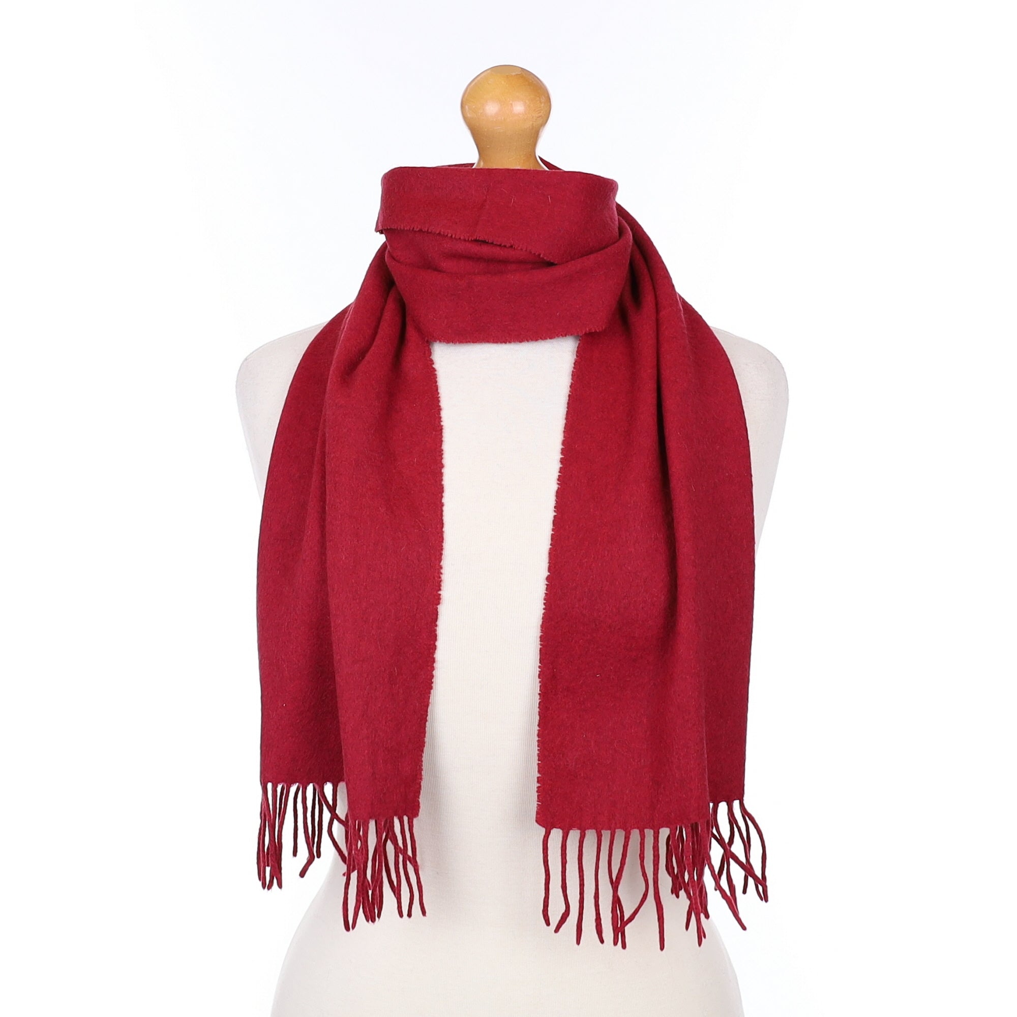 Wine Red Cashmere Tassel Edged Woven Scarf