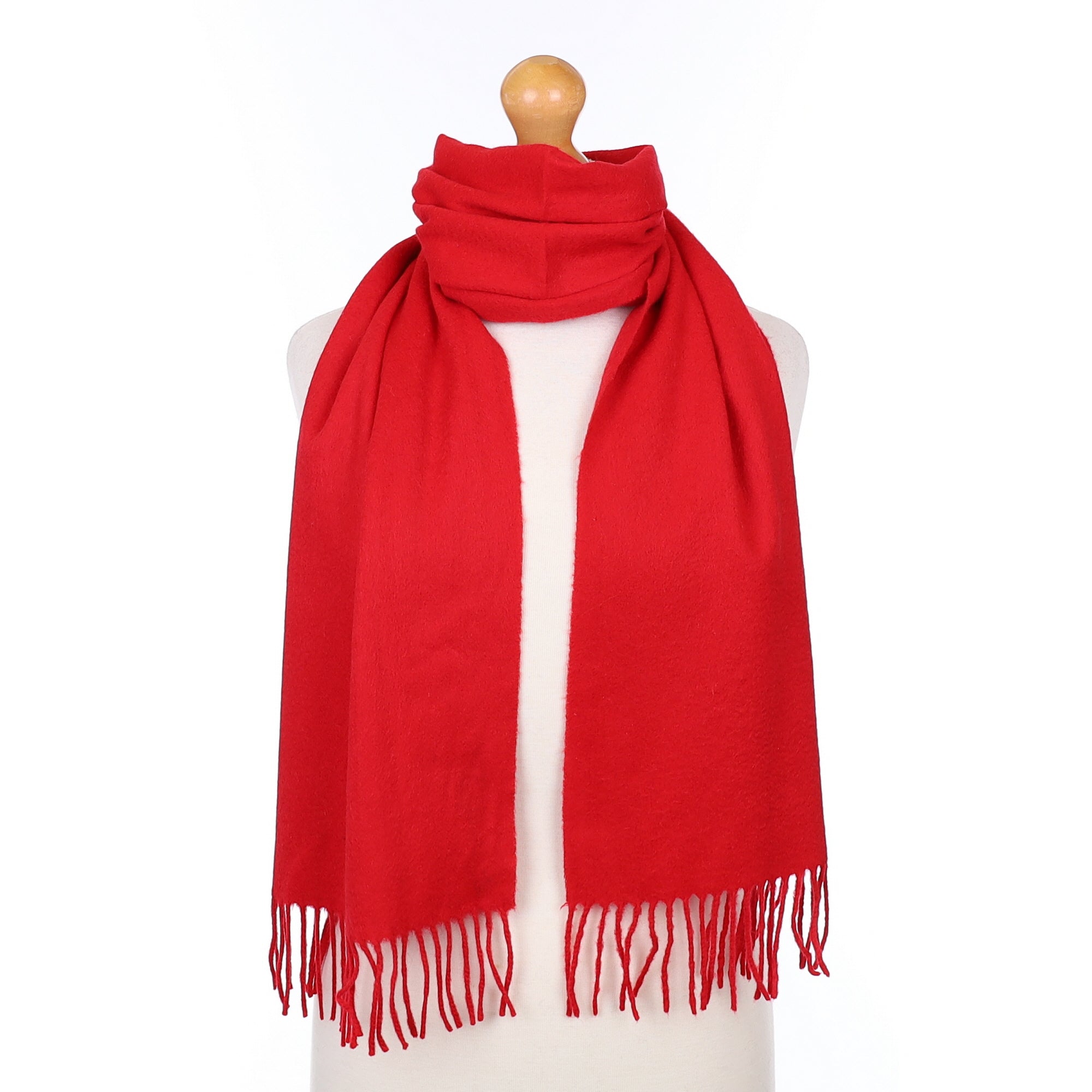 Ruby Red Cashmere Tassel Edged Woven Scarf