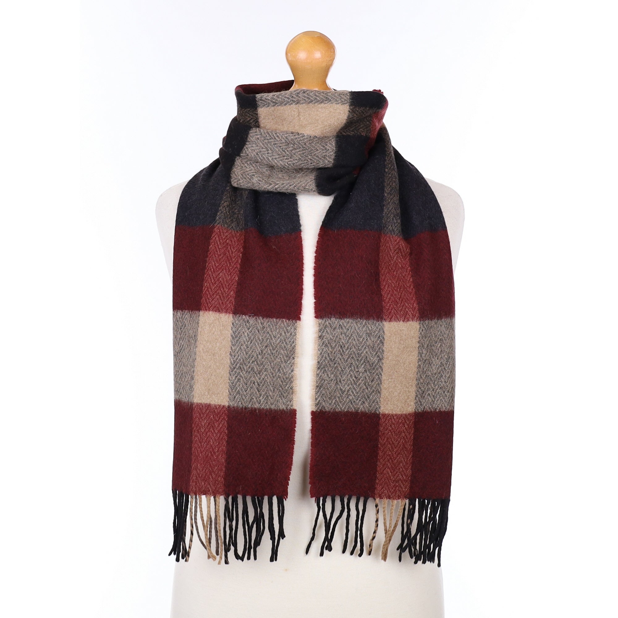 Brown and Red Plaid Cashmere Woven Scarf