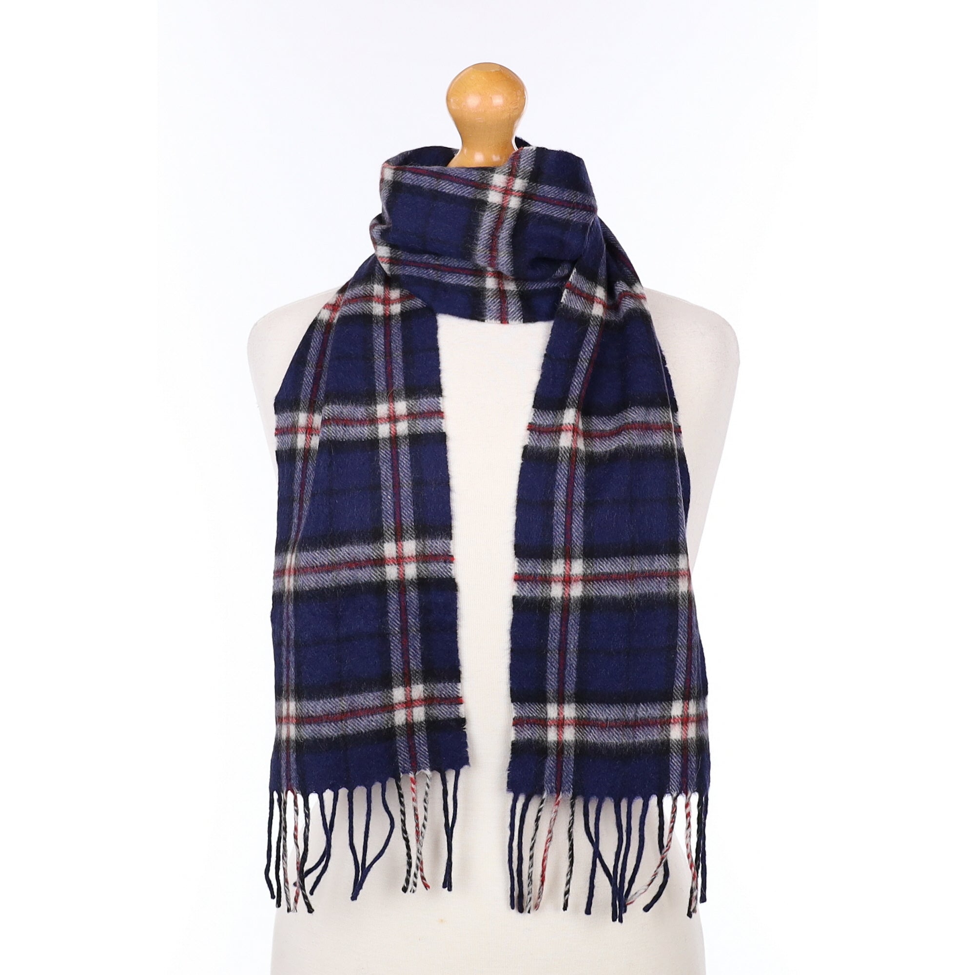 Navy Blue and Red Plaid Cashmere Woven Scarf