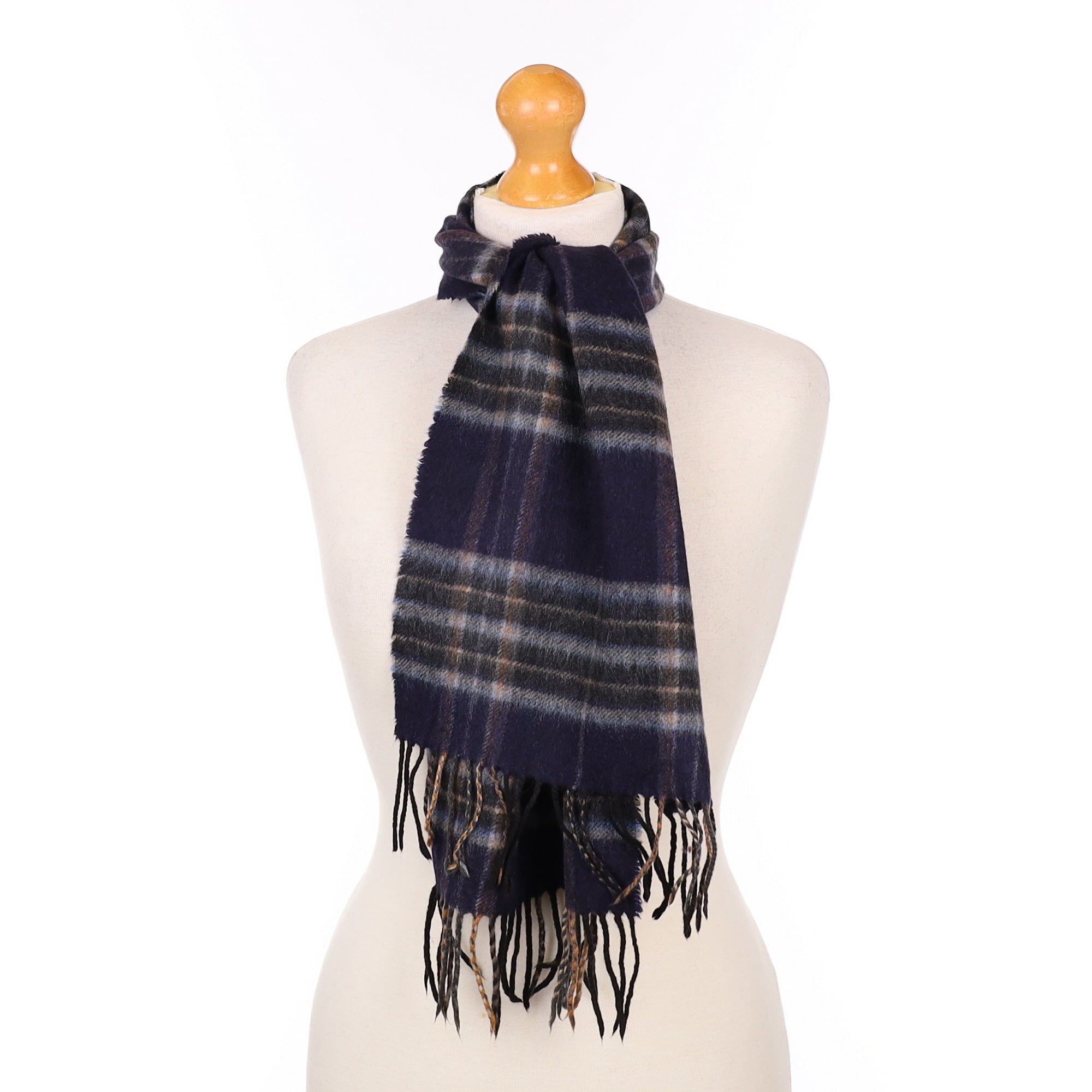 Blue Brown and Black Plaid Cashmere Woven Scarf