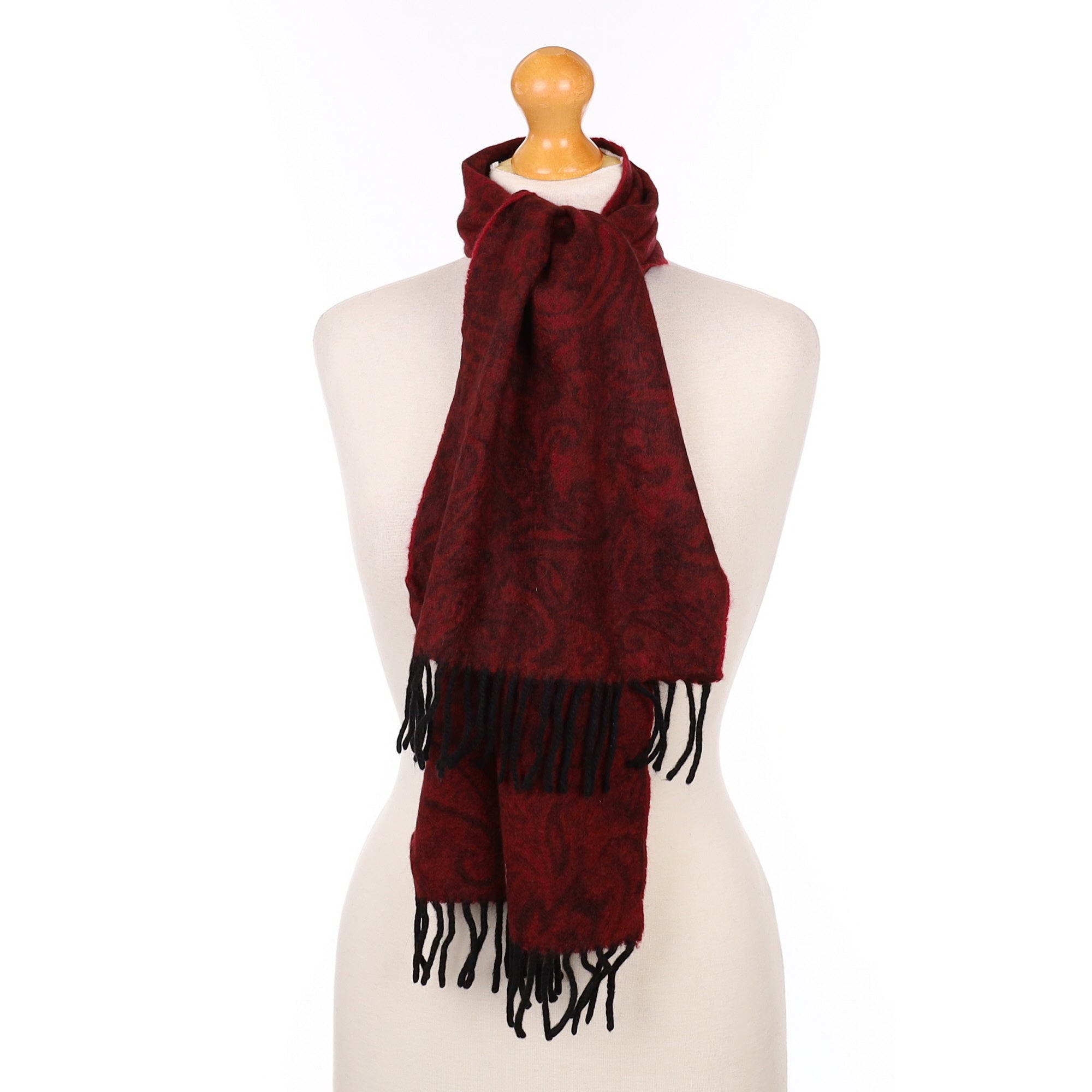 Red and Black Patterned Cashmere Woven Scarf