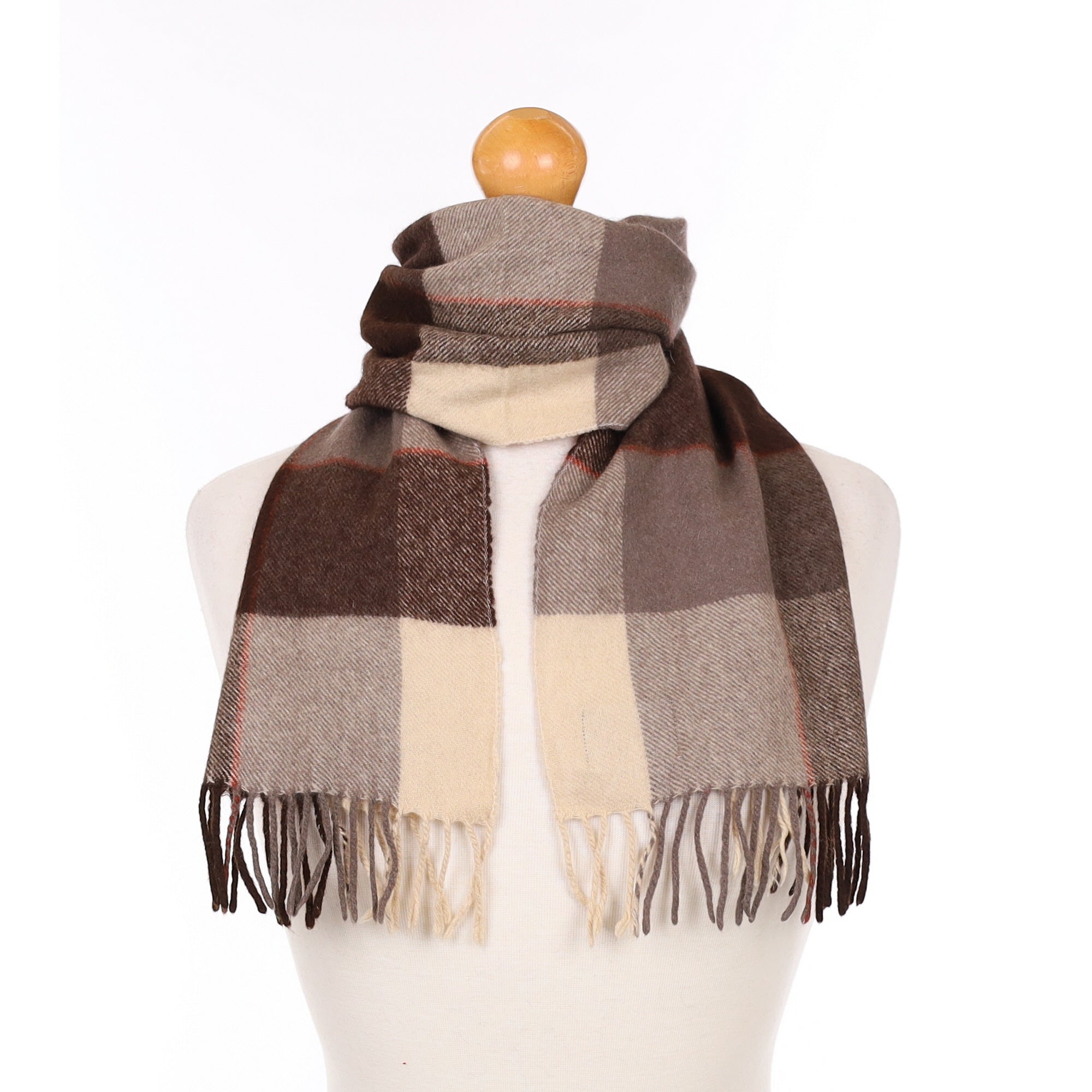 Coffee and Cream Checked Cashmere Woven Scarf