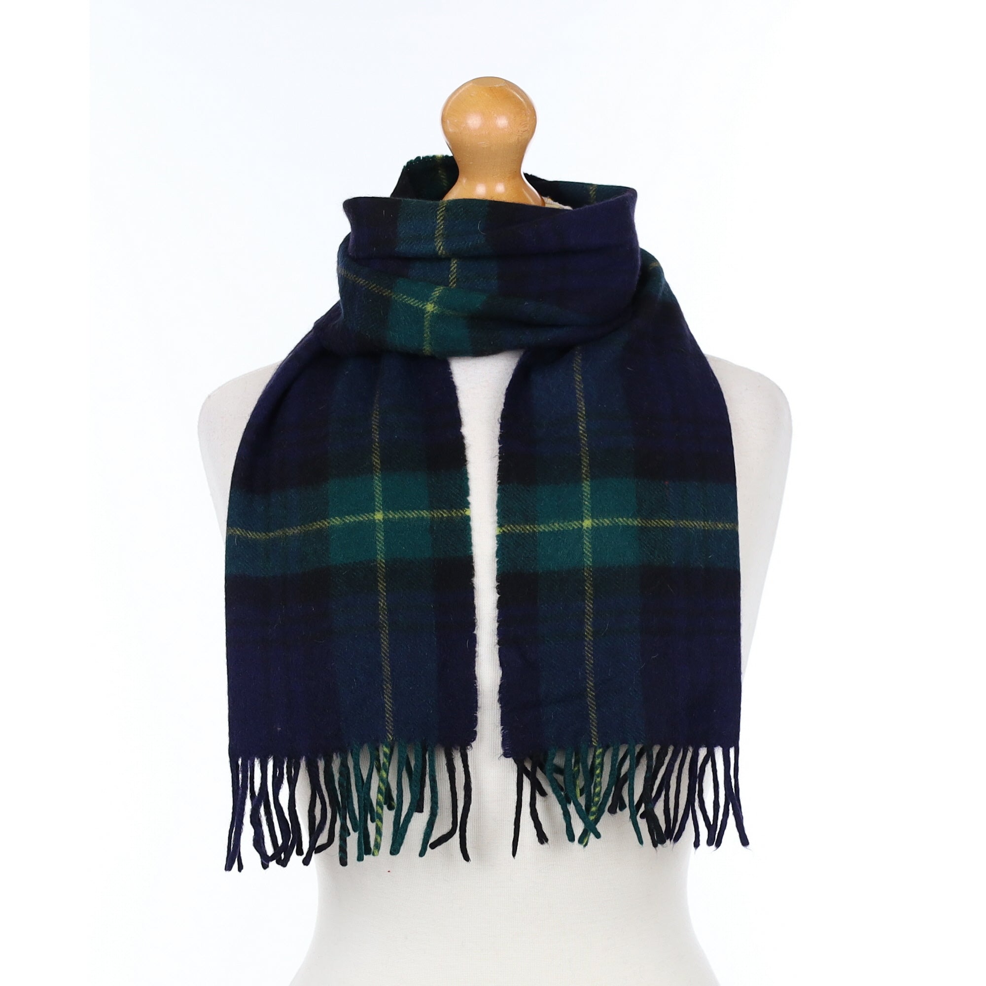 Navy and Green Checked Cashmere Woven Scarf