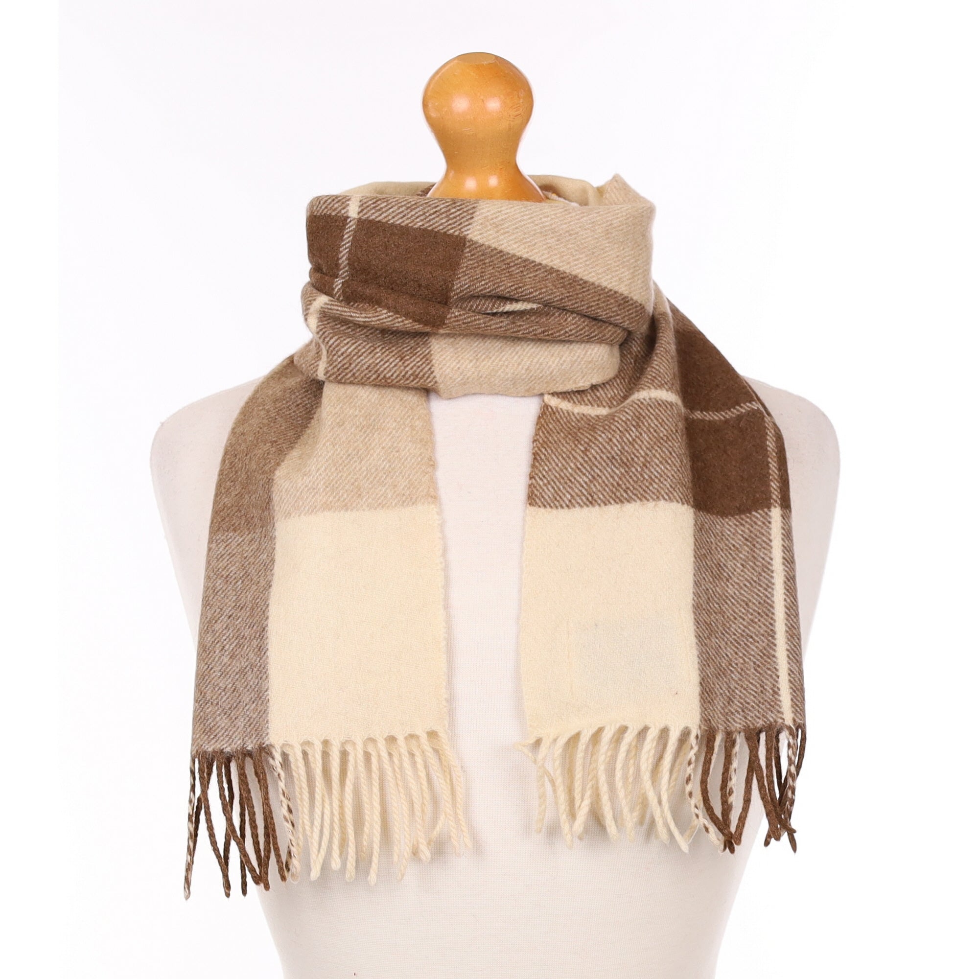 Mushroom and Sand Checked Cashmere Woven Scarf