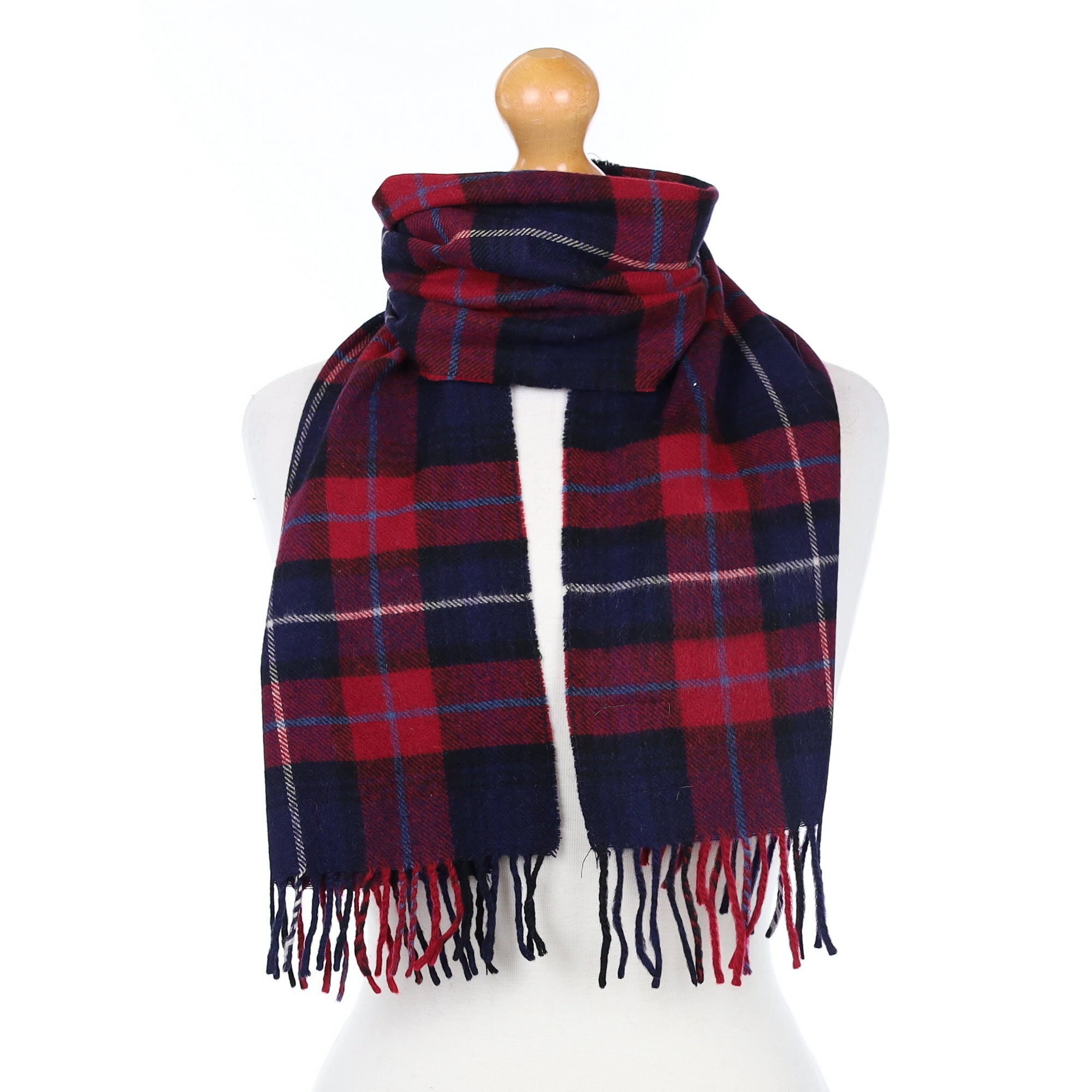 Navy and Crimson Plaid Cashmere Woven Scarf