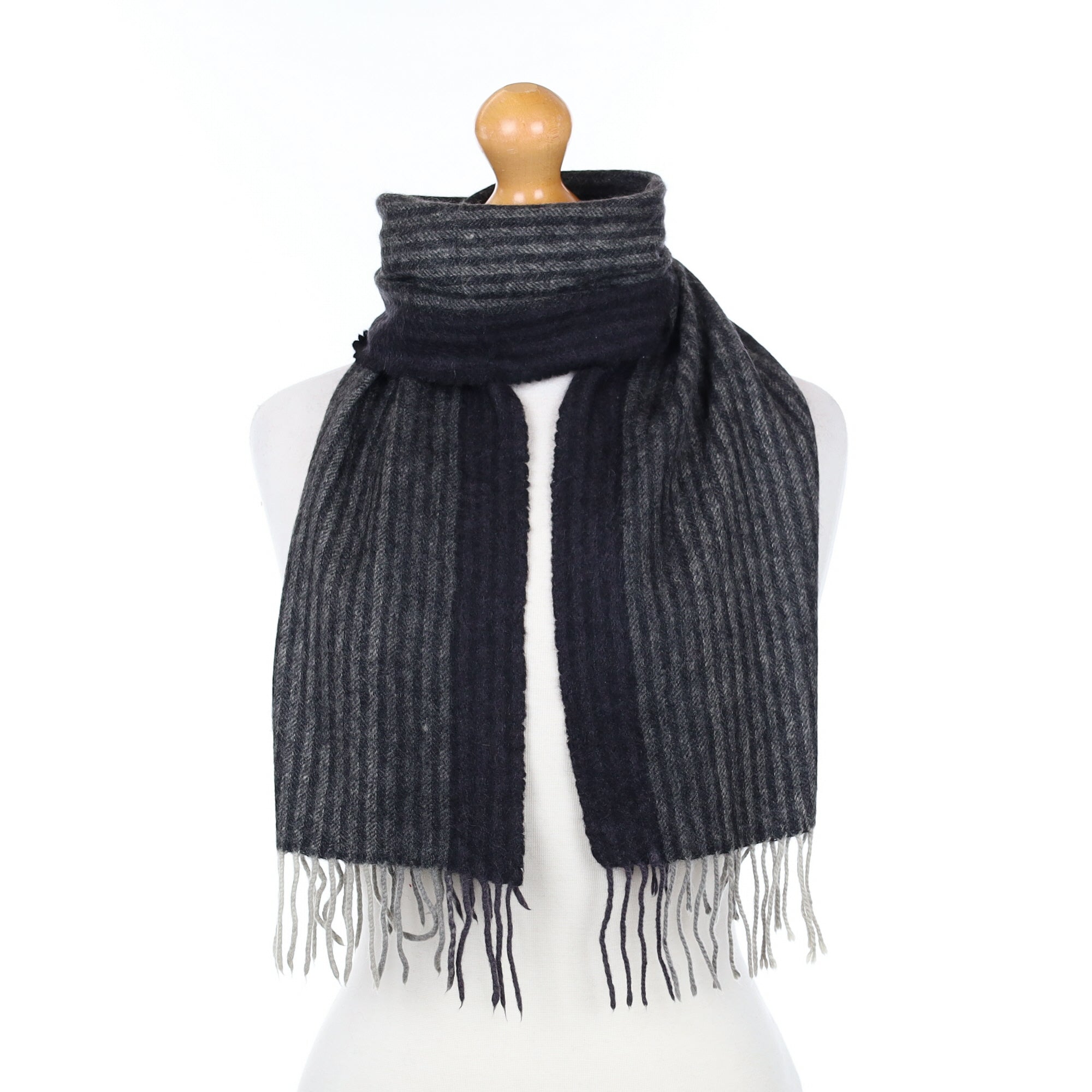 Charcoal Striped Cashmere Woven Scarf